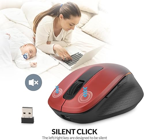 Miniatura 5 de Rii Mouse inalámbrico recargable, 2.4 GHz con receptor USB, 100012001600 DPI, agarres ergonómicos, teclas silenciosas, mouse inalámbrico para