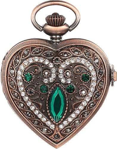 JewelryWe Reloj de bolsillo con colgante de corazón en tono plateado vintage para niñas, señoras y mujeres con cadena de 30 pulgadas para Navidad