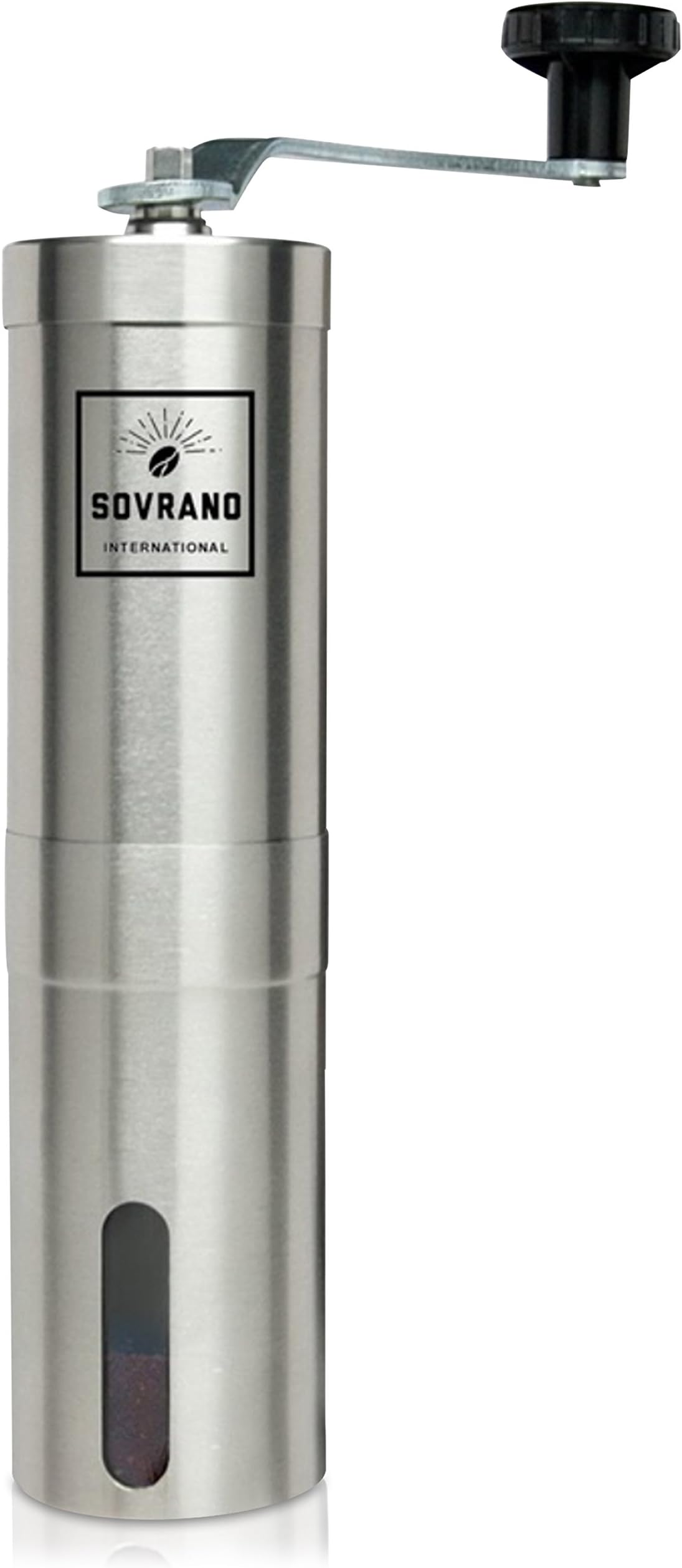 The Sovrano Int'l Coffee Grinder - Best Ceramic Conical Burr Coffee Bean Grinder, Stainless Steel - Aeropress Compatible - Travel Ready