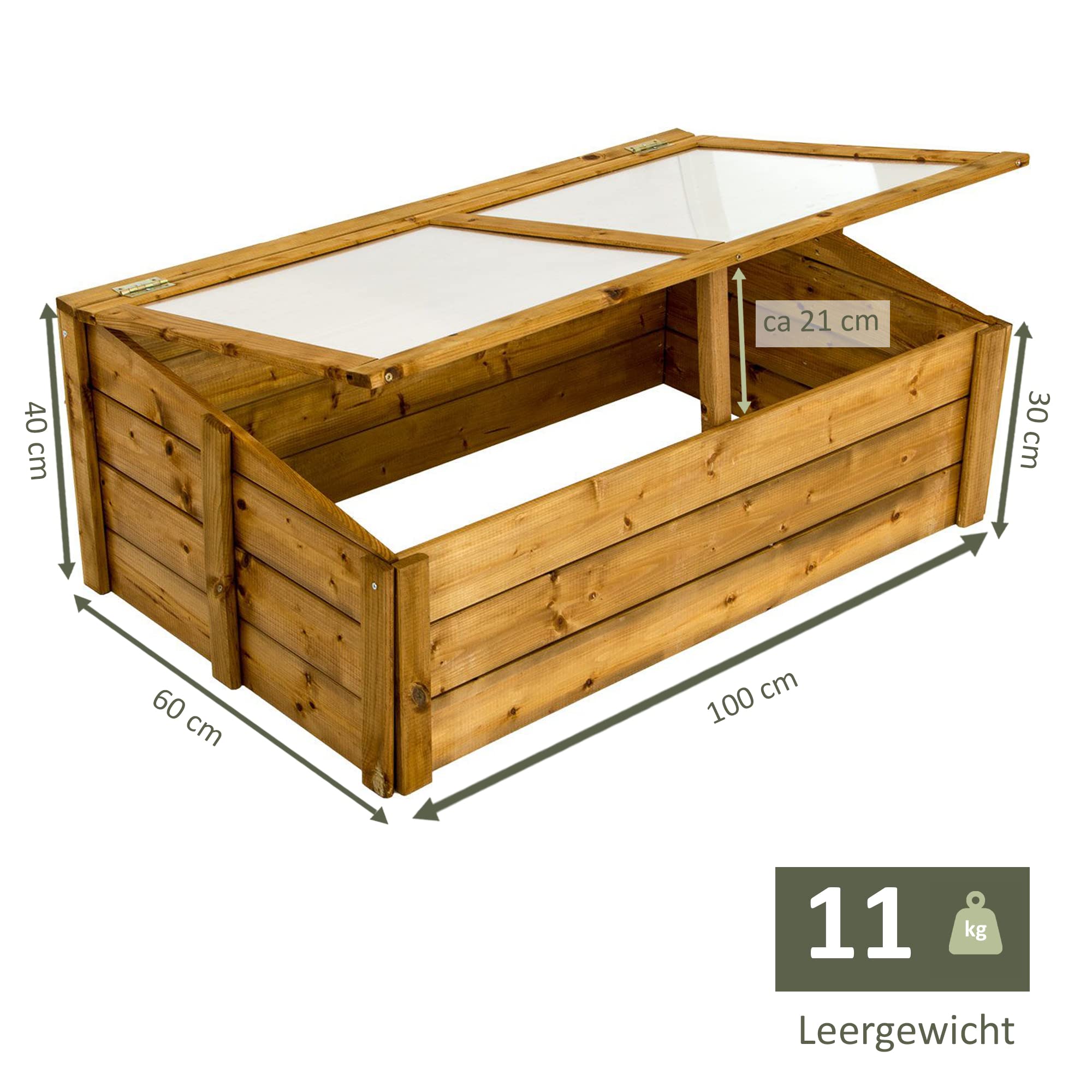 NATIV Frühbeet 100x60 cm | Frühbeetkasten mit Polycarbonatplatten | Frühbeet Aufsatz auch für Hochbeete geeignet | Mini Gewächshaus | teilweise vormontiertes Kräuterbeet (braun)
