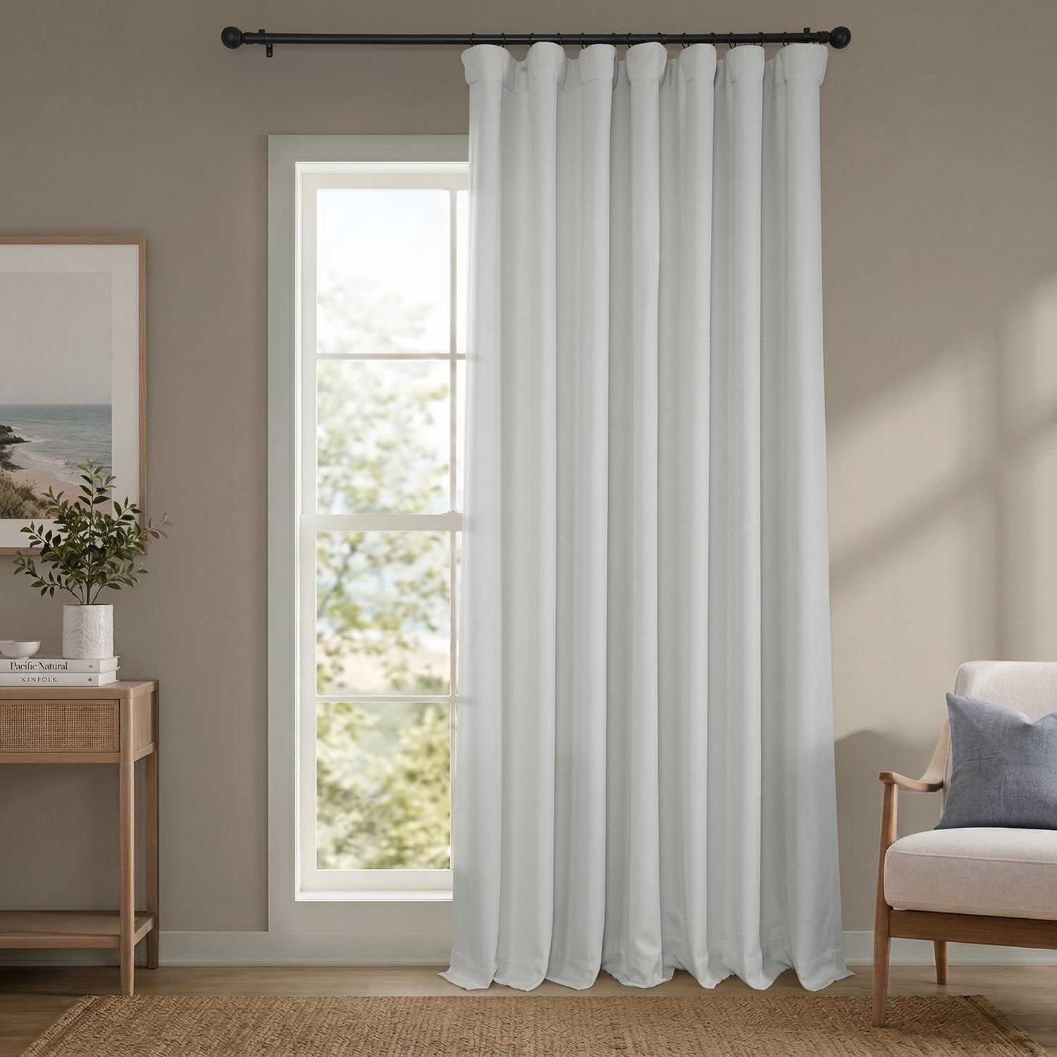 HPD Half Price Drapes Extra Wide Linen Room Darkening Curtain (1 Panel) 100 X 84, BOCH-LN1855-84-DW, Oyster