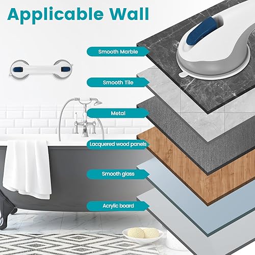Miniatura 7 de Leychves Cepillo de ducha de doble cara con mango largo y 2 asas de ducha de 12 pulgadas, barras de agarre fuerte con ventosa