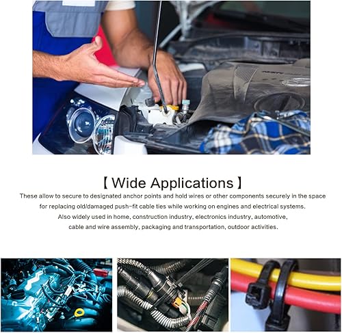 Miniatura 3 de VAGURFO Paquete de 120 lazos de alambre para montaje en automóvil, nailon a presión, correa de amarre con cierre automático, clips de cable de