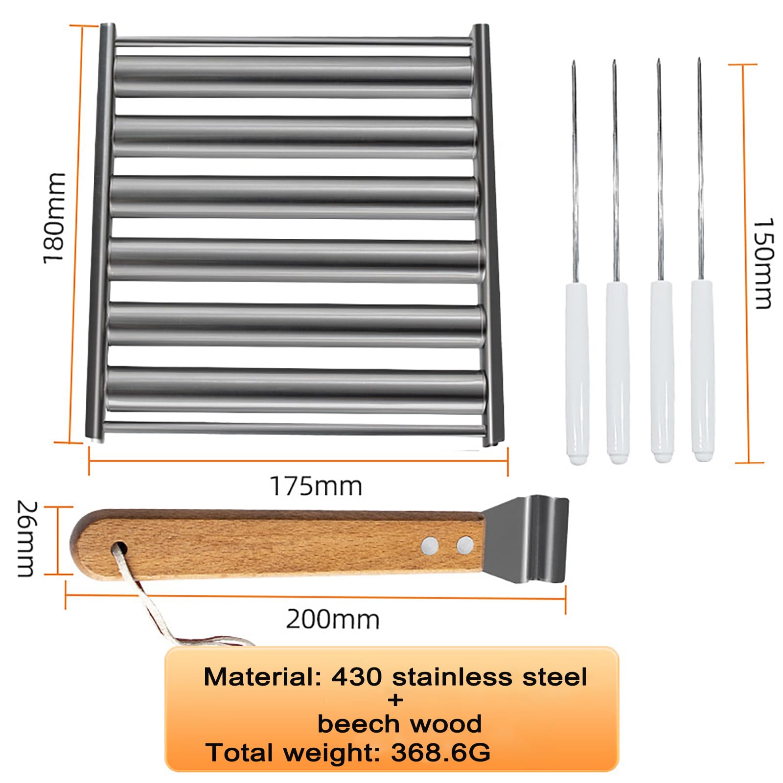 SODIAL-Rouleau à Hot-Dog, Support à Rouleau à Saucisse En Acier Inoxydable Avec Long Manche En