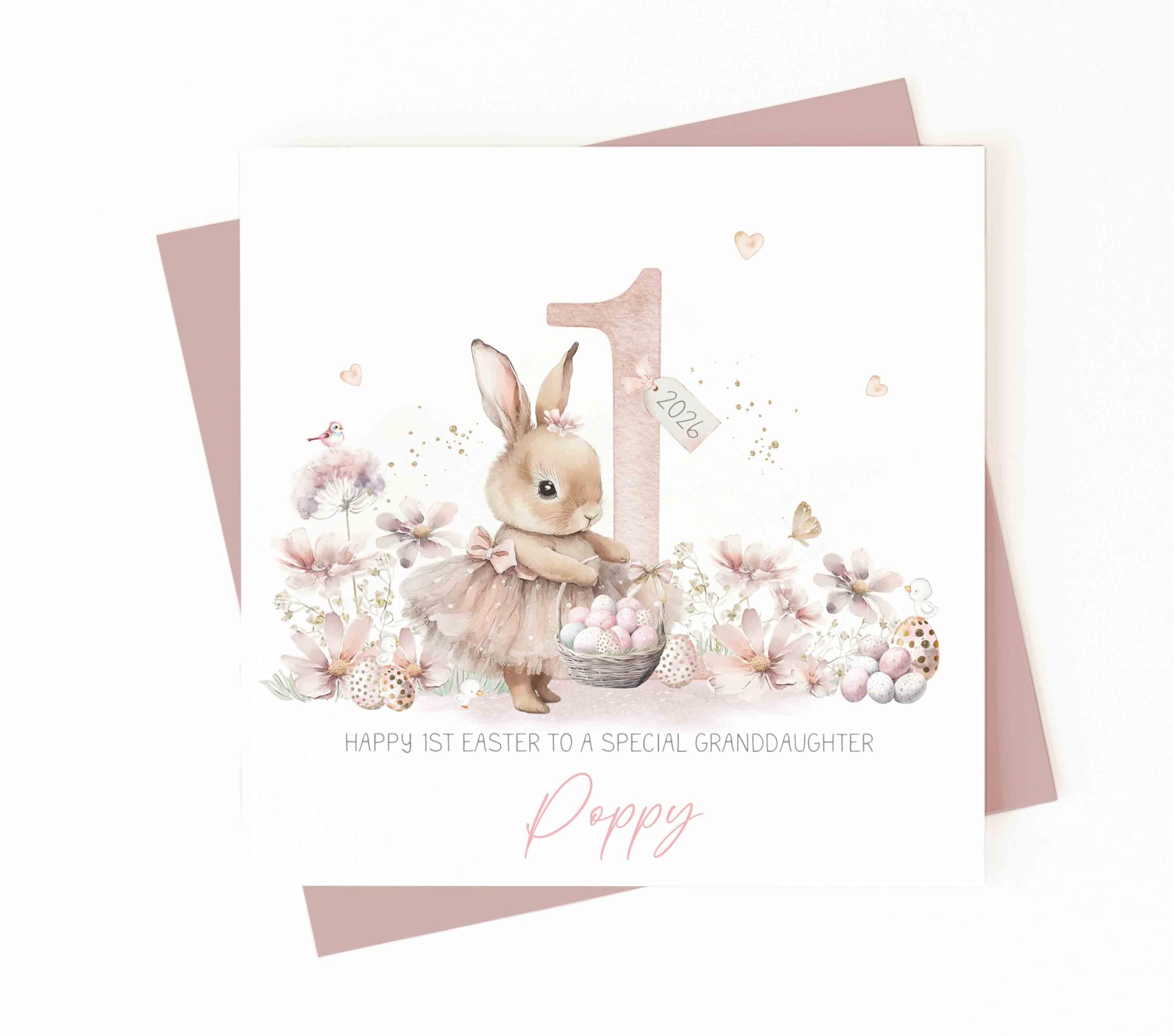 Bunny First Easter Card 2026 - Personalised - Daughter Niece Granddaughter- First Easter 2025