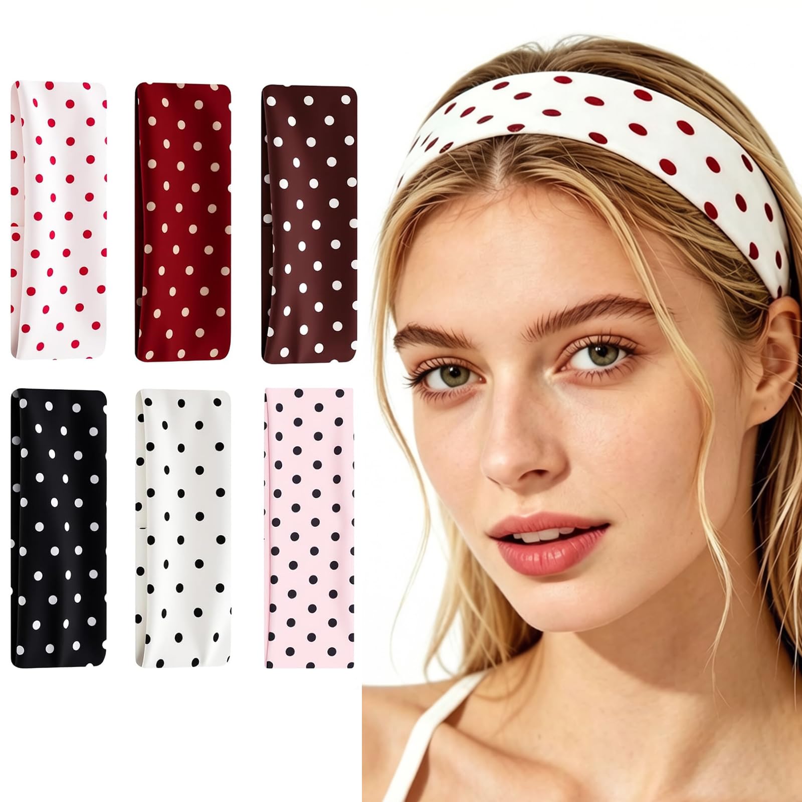 Hair Bands for Women, Polka Dot Headband Set with Six Color Options, Secure Hair Management for Yoga Fitness and Skincare Routines, Stretchy Elastic Head Bands for Daily Fashion Wear-image-33