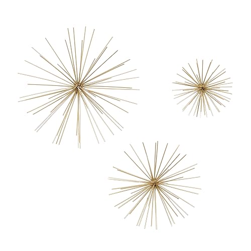 Deco 79 Metal Starburst 3D Long Spike Wall Decor, Set of 3 6", 9", 12"W, Gold - Gold - 6L" x 6W"