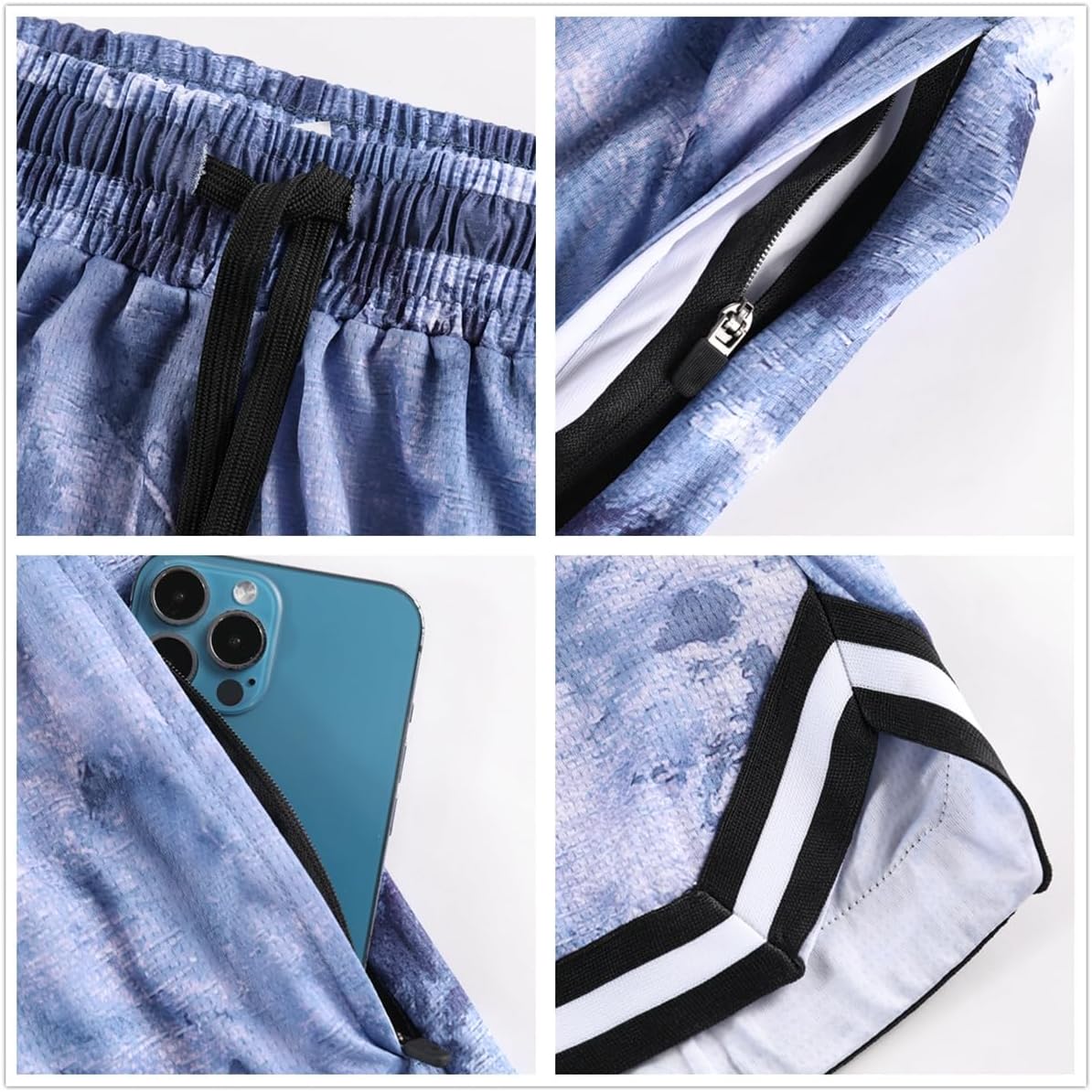 2/3 Pack Basketball Shorts with Zipper Pockets for Men,Active Athletic Shorts - Image 5