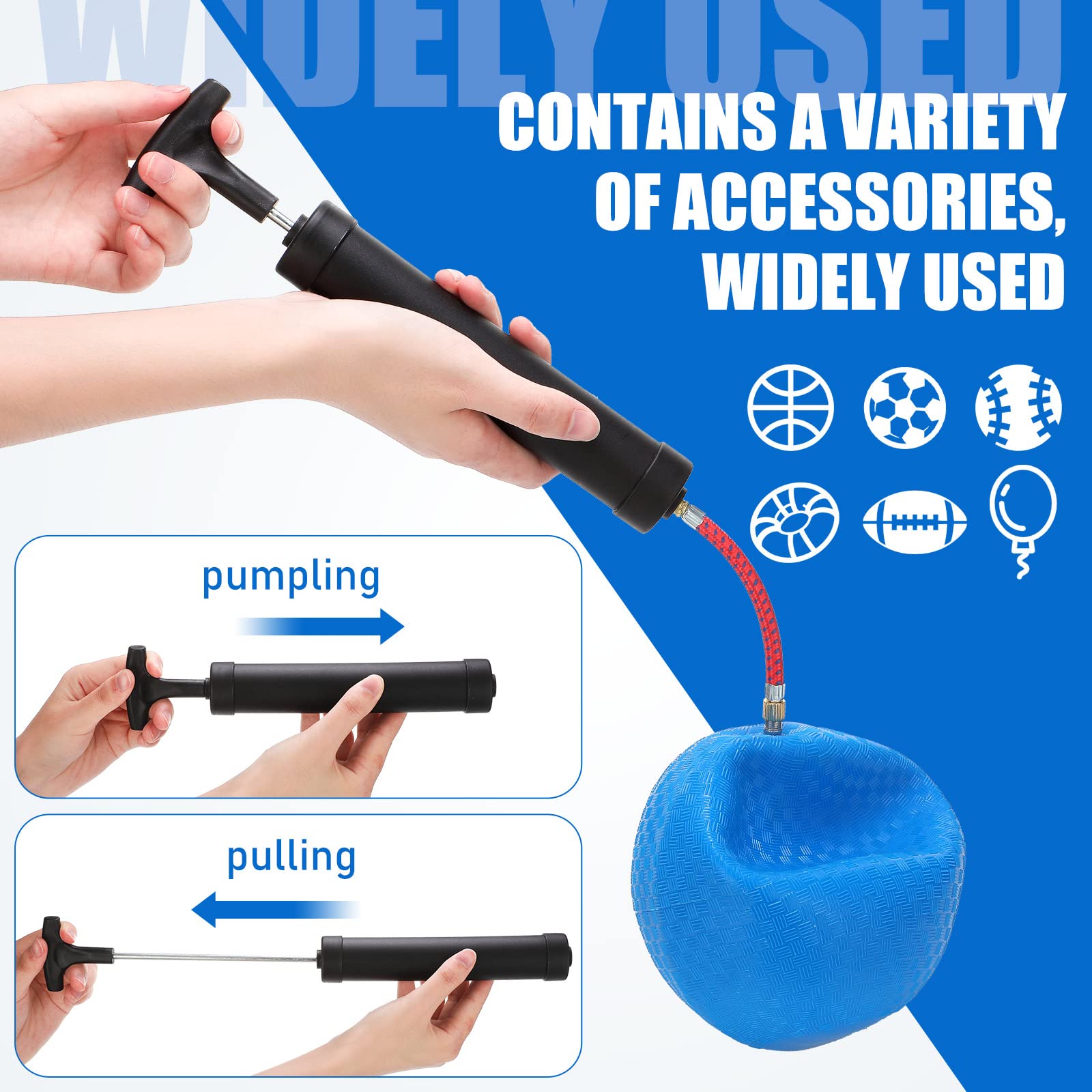 Zhehao Kit pompa per palloni portatile, pompa ad aria manuale per gonfiare palloni sportivi, con tubo di prolunga per ago, pompa da calcio, pallacanestro, pallavolo, palloncini d'acqua, scatole per