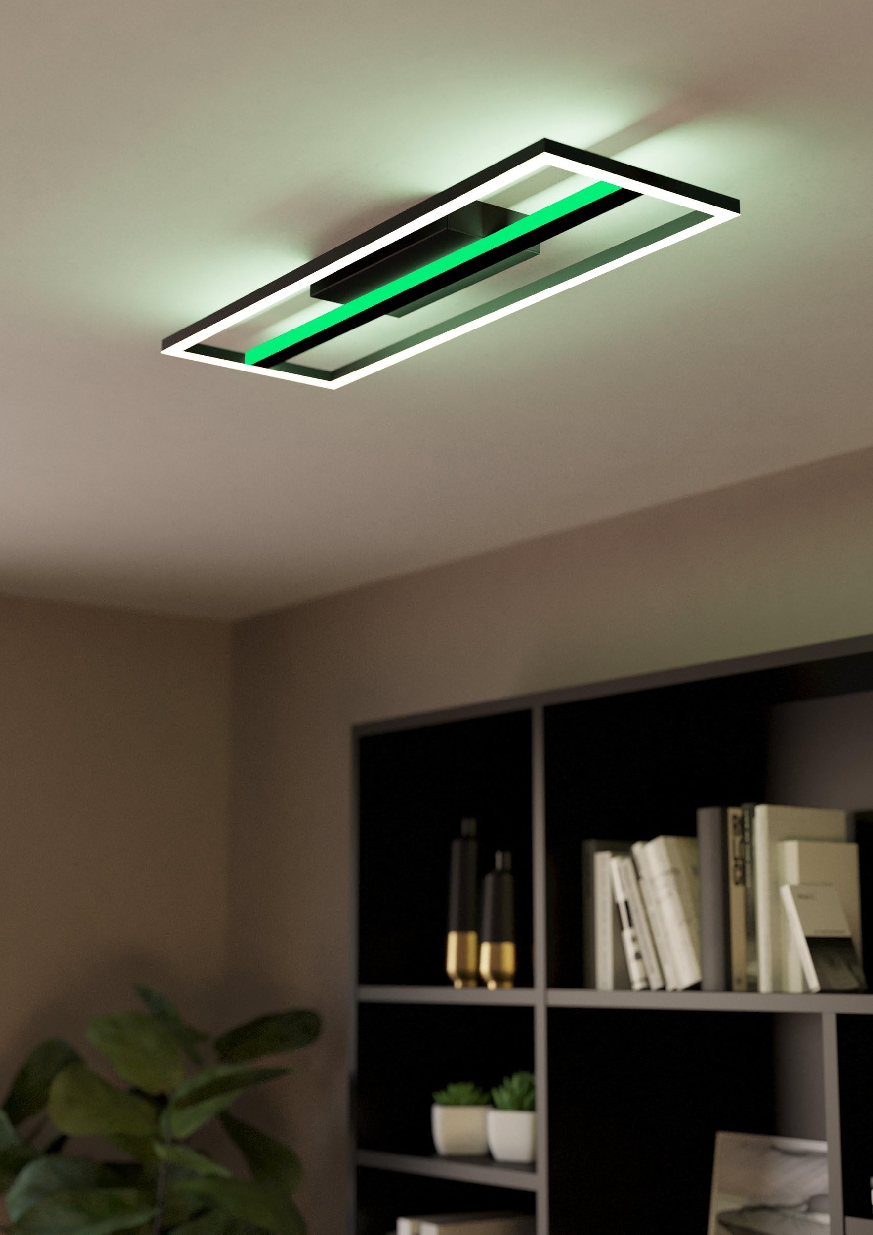 Eglo connect.z Smart Home plafoniera LED Calagrano-Z, ZigBee, app | e controllo vocale Alexa, bianco caldo – freddo, retroilluminazione RGB, plafoniera dimmerabile in metallo nero, 64 x 22 cm