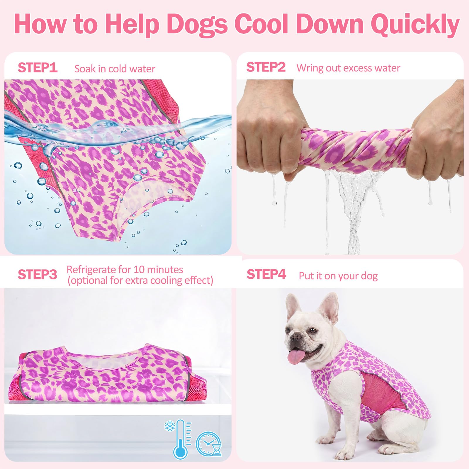 Camisa de protección Solar UPF 50+ para Perro, Paquete de 2 Prendas Suaves de Secado rápido para Perros pequeños y medianos, Leopardo, Rosa, Talla M