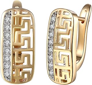 WSKFLY 14K Gold Plated Pattern Cutout/Double Row Diamond Earrings for Womens, Cubic Zirconia Hoop Earrings