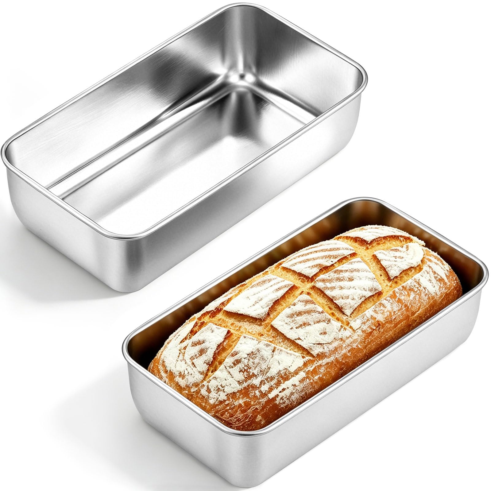Stampi per Pane in Acciaio Inox Set di 2 Stampo Pane Cassetta da Toast 32x14x6 cm Stampo Grande in Acciaio Inox per Pane Rettangolare Teglia Torte per Dolci Lavabili