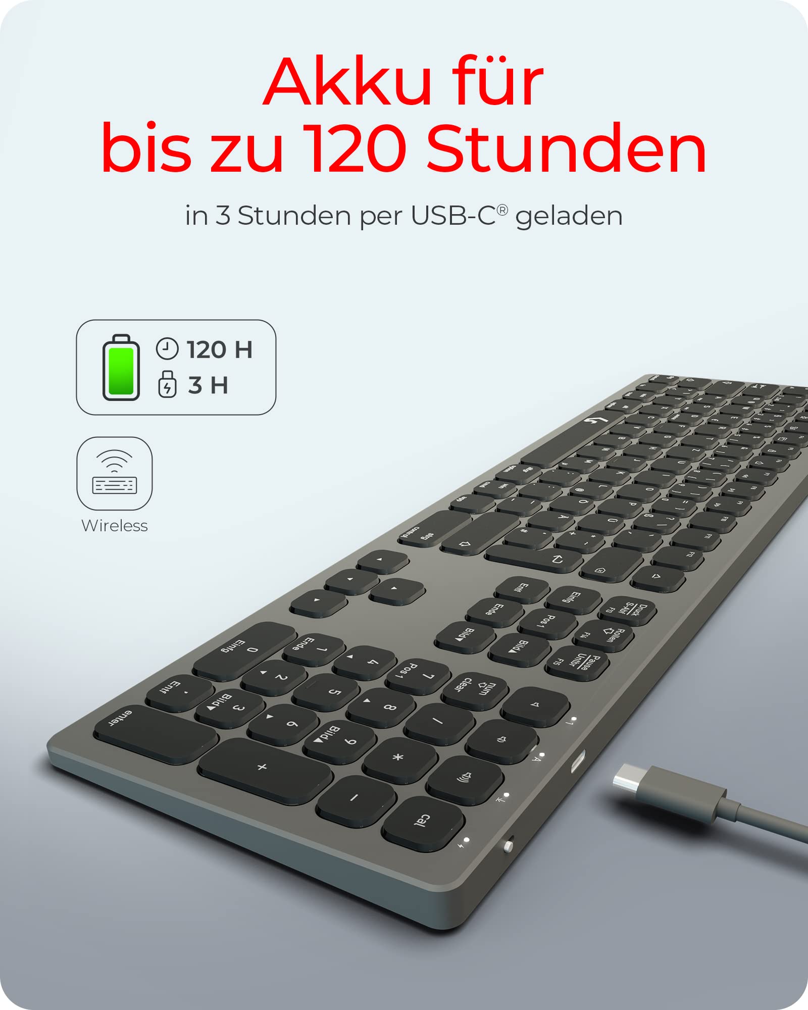 KeySonic Kabellose Bluetooth-Tastatur für Windows/MacOS/Android, Deutsches QWERTZ-Layout, Schwarz