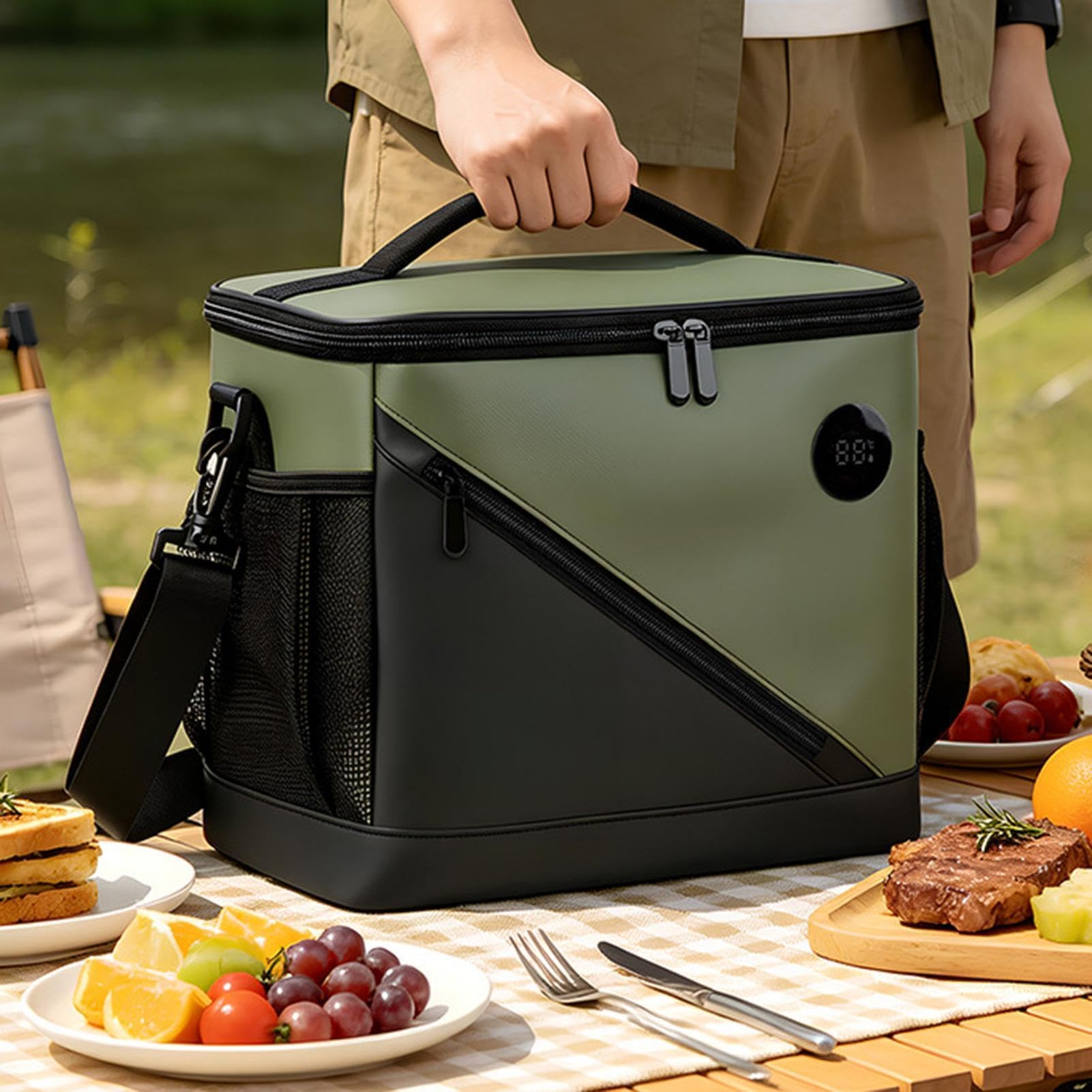 Torba na lunch z wyświetlaczem temperatury, wodoodporna torba na lunch o dużej pojemności dla mężczyzn, kobiet, dzieci - idealna do szkoły, pracy, na piknik, plażę, do podróży na świeżym powietrzu