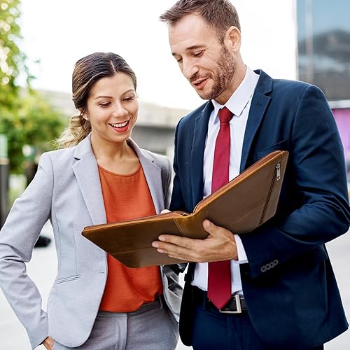 Miniatura 2 de AZXCG Portafolio organizador de cuero para hombres, folio profesional con soporte para bloc de notas A4Legal, cartera con cremallera para currículum