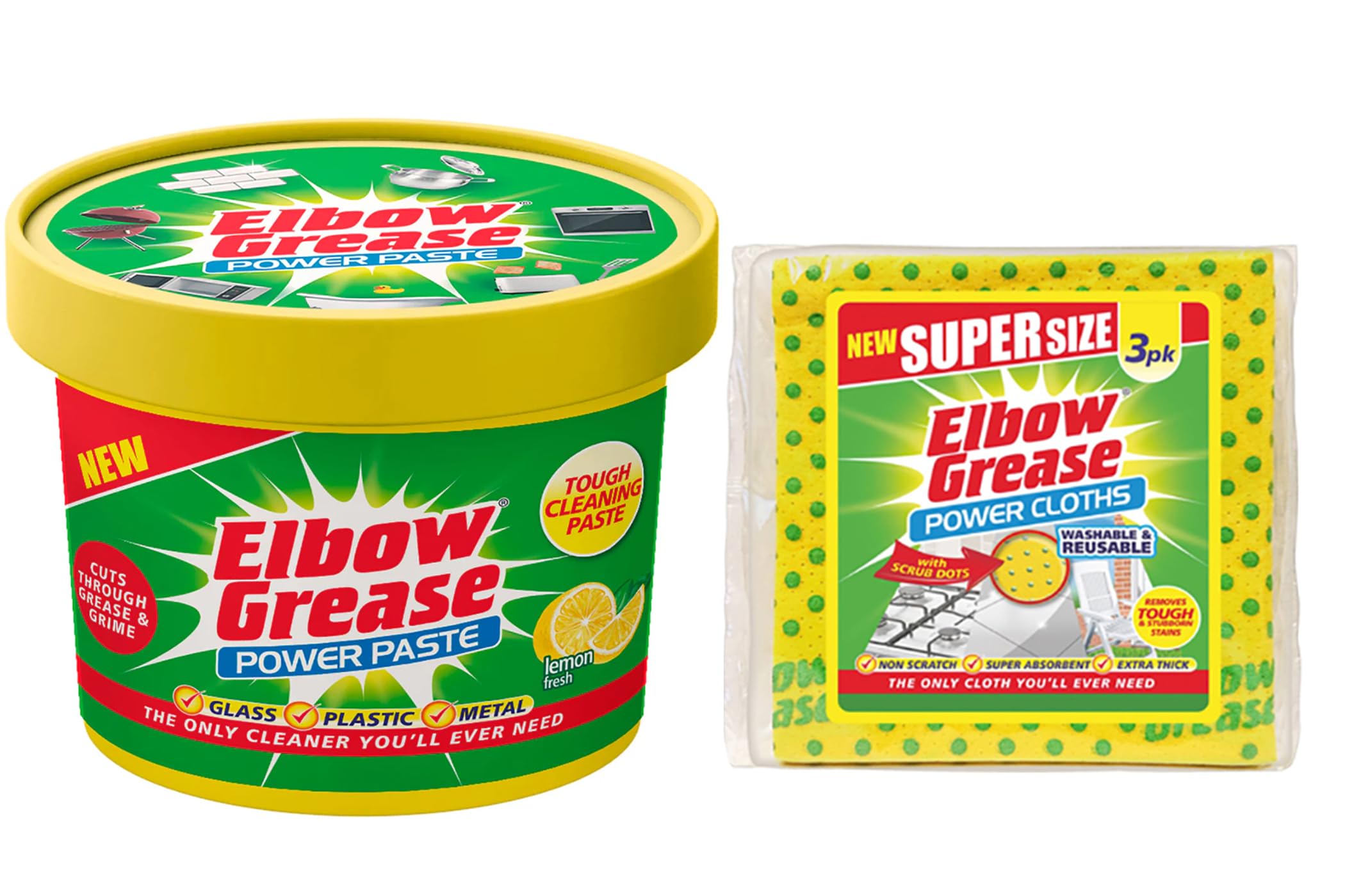 Elbow Grease All Purpose Power Paste, 350 G – Powerful Cleaning Formula for Kitchen, Bathroom, Multi- Surfaces - with 1 Pack Elbow Grease Power Cloth