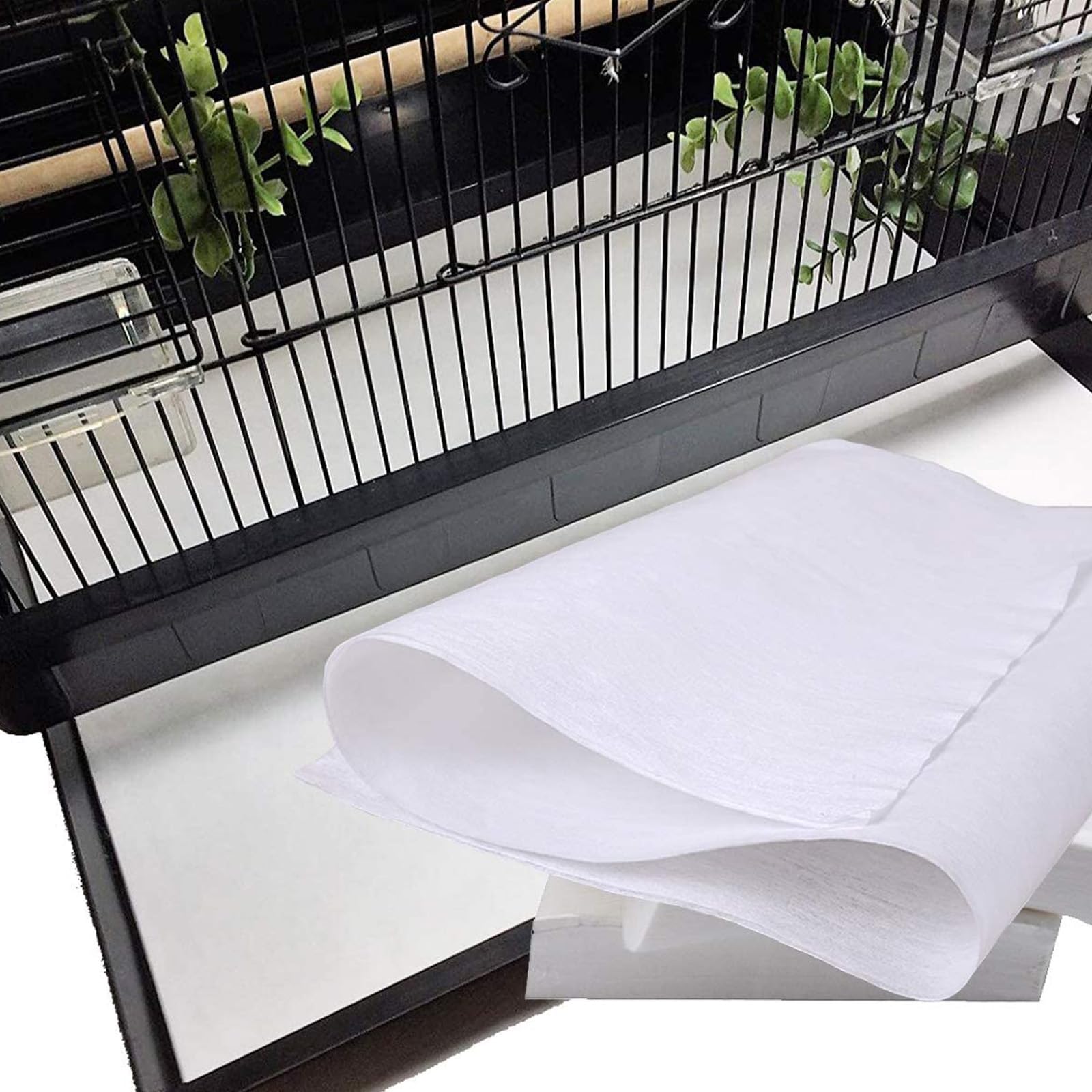 QBLEEV Bird Cage Liner Paper, Extra Large Size Pre Cut Sheets for Birdcages, Precut Absorbent Disposable Non-Woven Cages Cushion Pad Mat Accessories, Square-200 Sheets, 17.7x17.7in