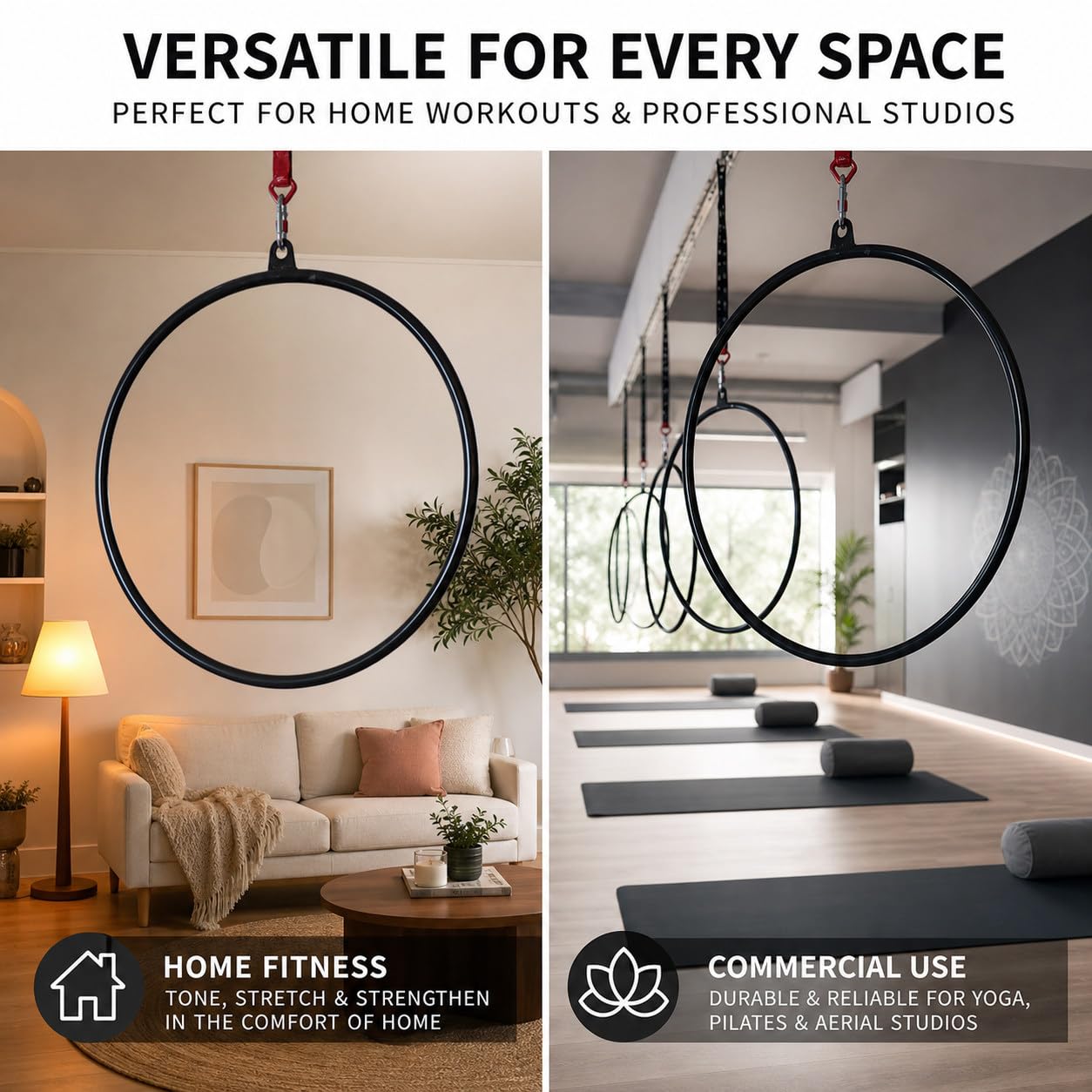 Cerchio Aereo Cerchio Aereo da Yoga da 85/90 Cm, Danza Acrobatica con Lyra Hoop A Punto Singolo, Swivel Included, Safer Performance Black-90cm