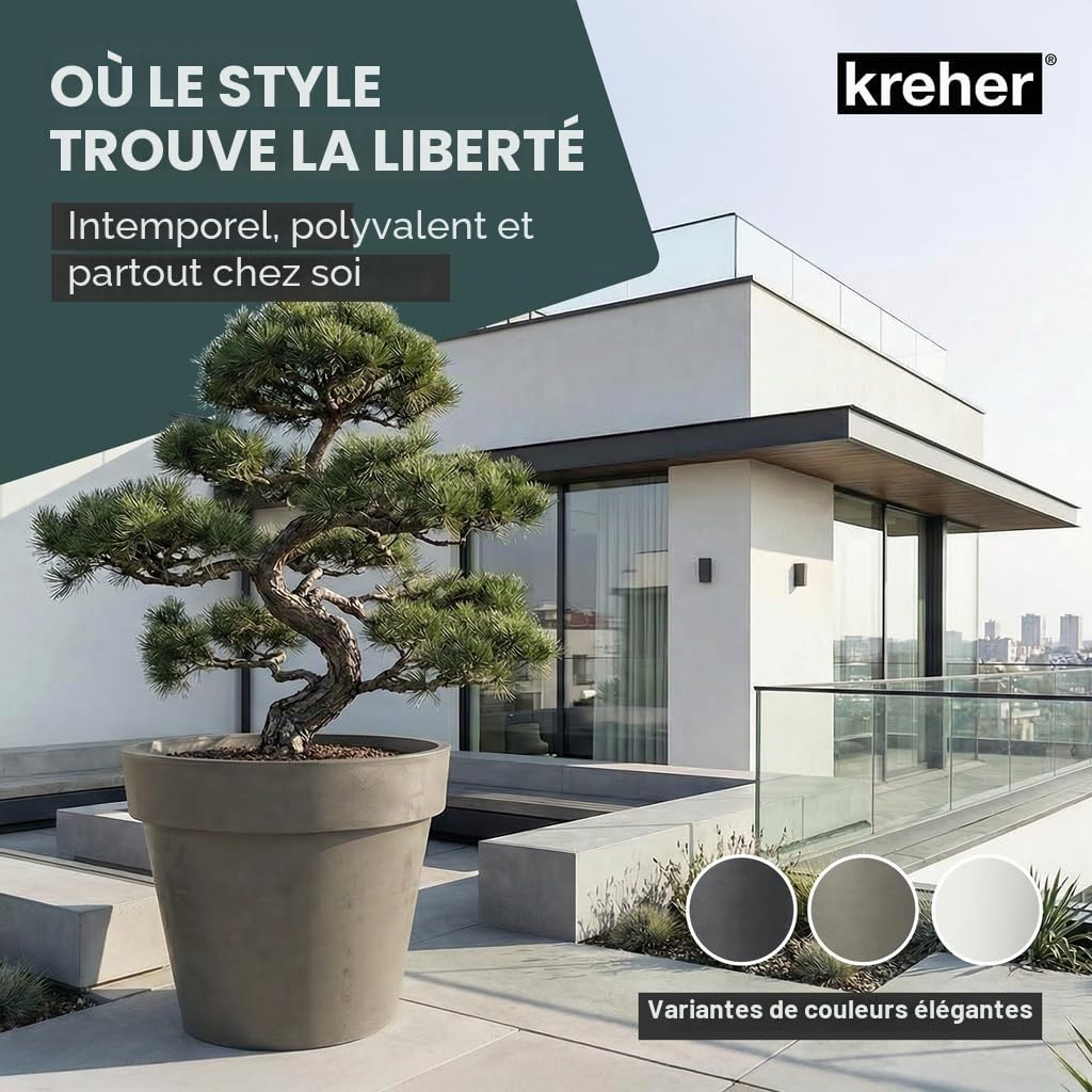 Kreher Pot de fleurs XXL avec roulettes, diamètre 79 et 58 cm, anthracite et blanc. Pot de fleurs robuste, grand pot de fleurs pour fleurs, arbres, extérieur et intérieur (marron, lot de 2)