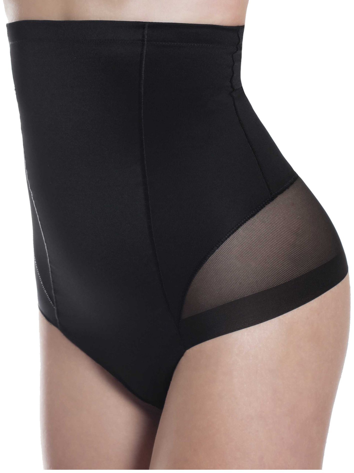 Lady Bella P0204 Guaina Contenitiva Modellante Donna a Vita Alta Bordo in Silicone Antiscivolo Pannello Frontale Doppiato per Pancia Piatta - Trasparenze in Tulle per Effetto Tanga Sexy