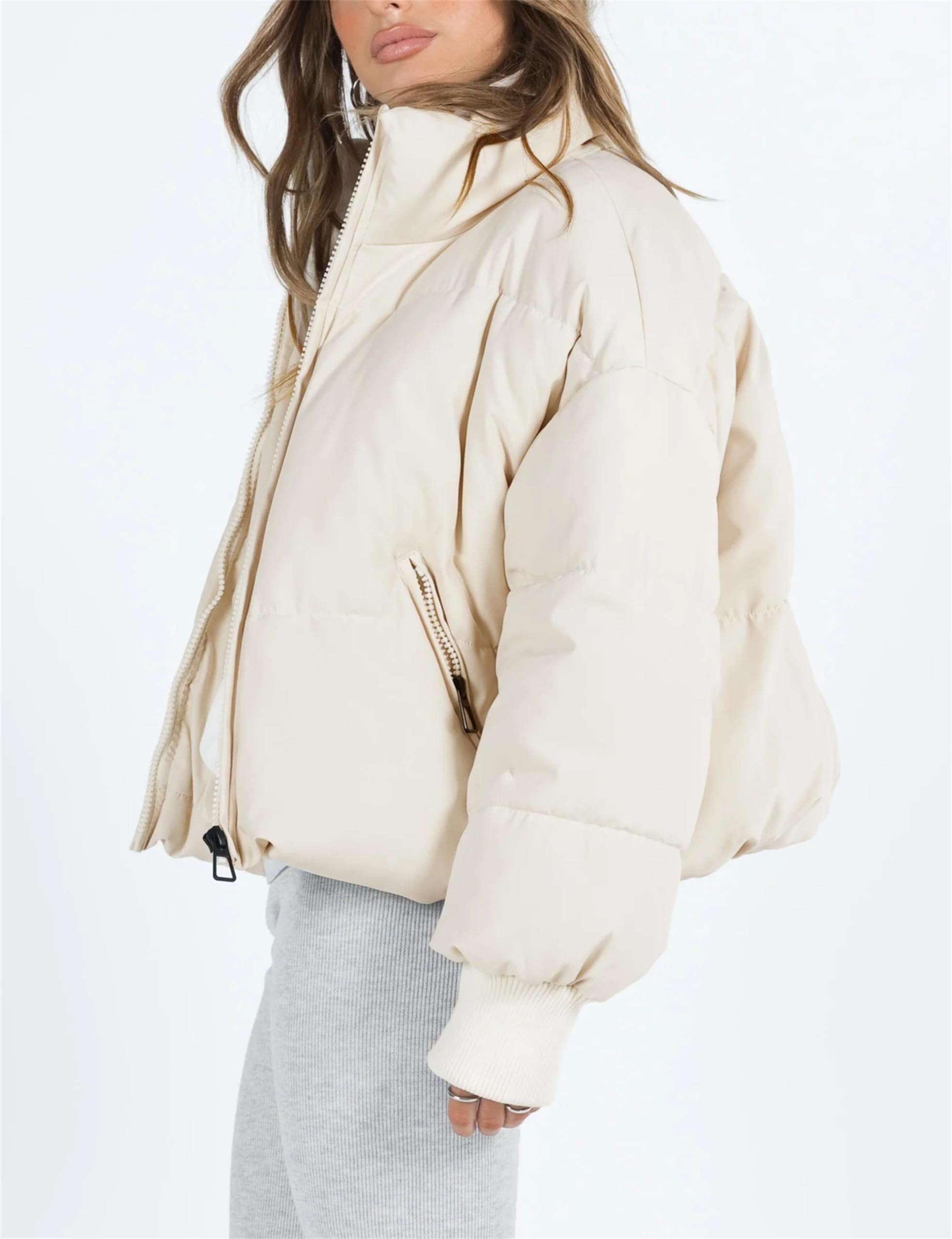 Lianlive Womens Cropped Puffer Jacket Oversized Black Short Puffy Winter Coat