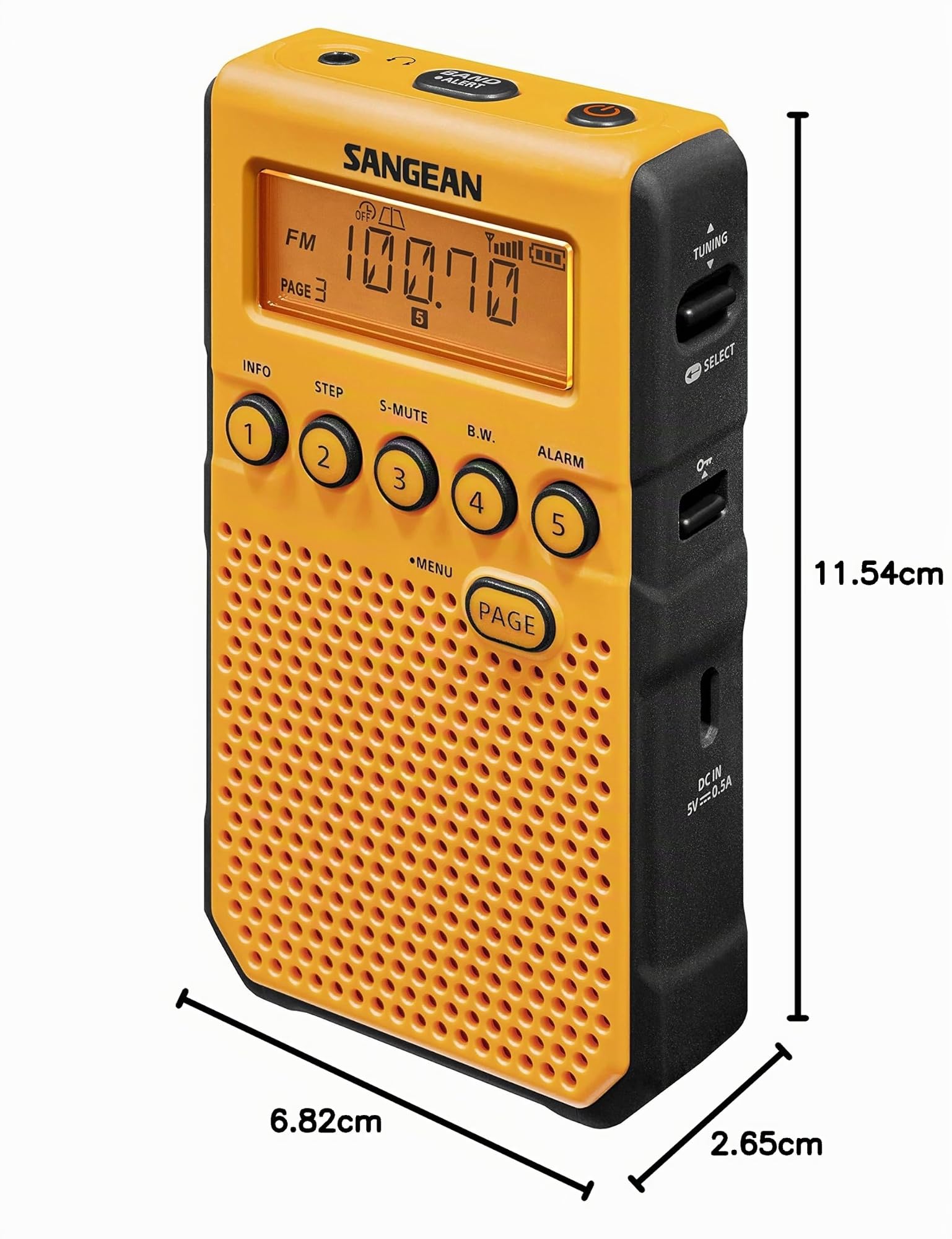 Sangean DT-800YL NOAA - Radio de bolsillo con alerta meteorológica, AM/FM, amarillo