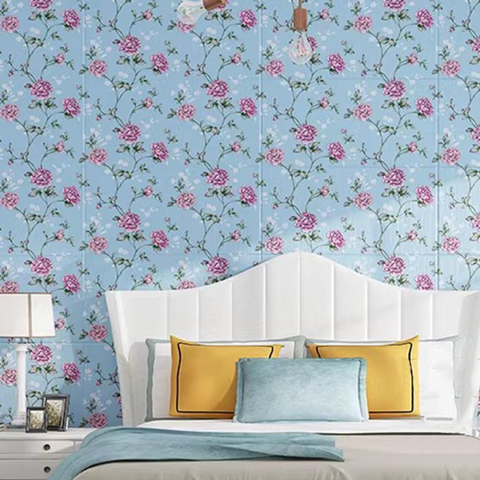 10 Sztuk Samoprzylepnych Naklejek Ściennych Z Pianki 3D Z Motywem Piwonii W Stylu Retro, Odklej I Przyklej Panele Ścienne Do Dekoracji Ścian Wewnętrznych, Renowacji Ścian (Color : Blue)