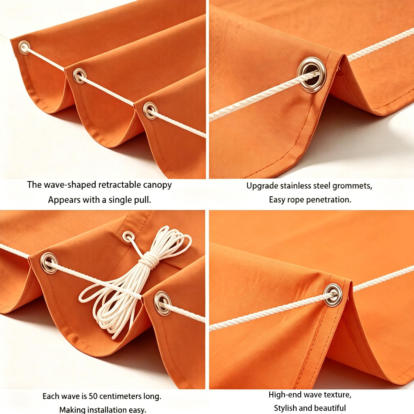 Einziehbare Welle Sonnensegel, Sonnensegel Einziehbar Welle, Verstellbar Schattenabdeckung Sonnenschutz Pergola, Maßanfertigung Möglich, für Garten Außenbereich-orange||100x700cm