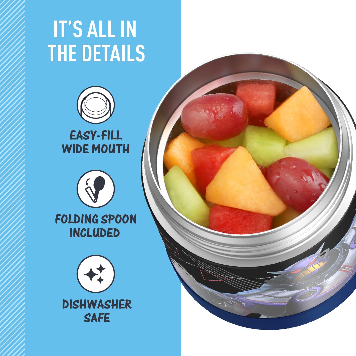 Disney Pixar Lightyear THERMOS FUNTAINER 293.5 g stal nierdzewna izolowany próżniowo słoik na żywność dla dzieci z łyżką