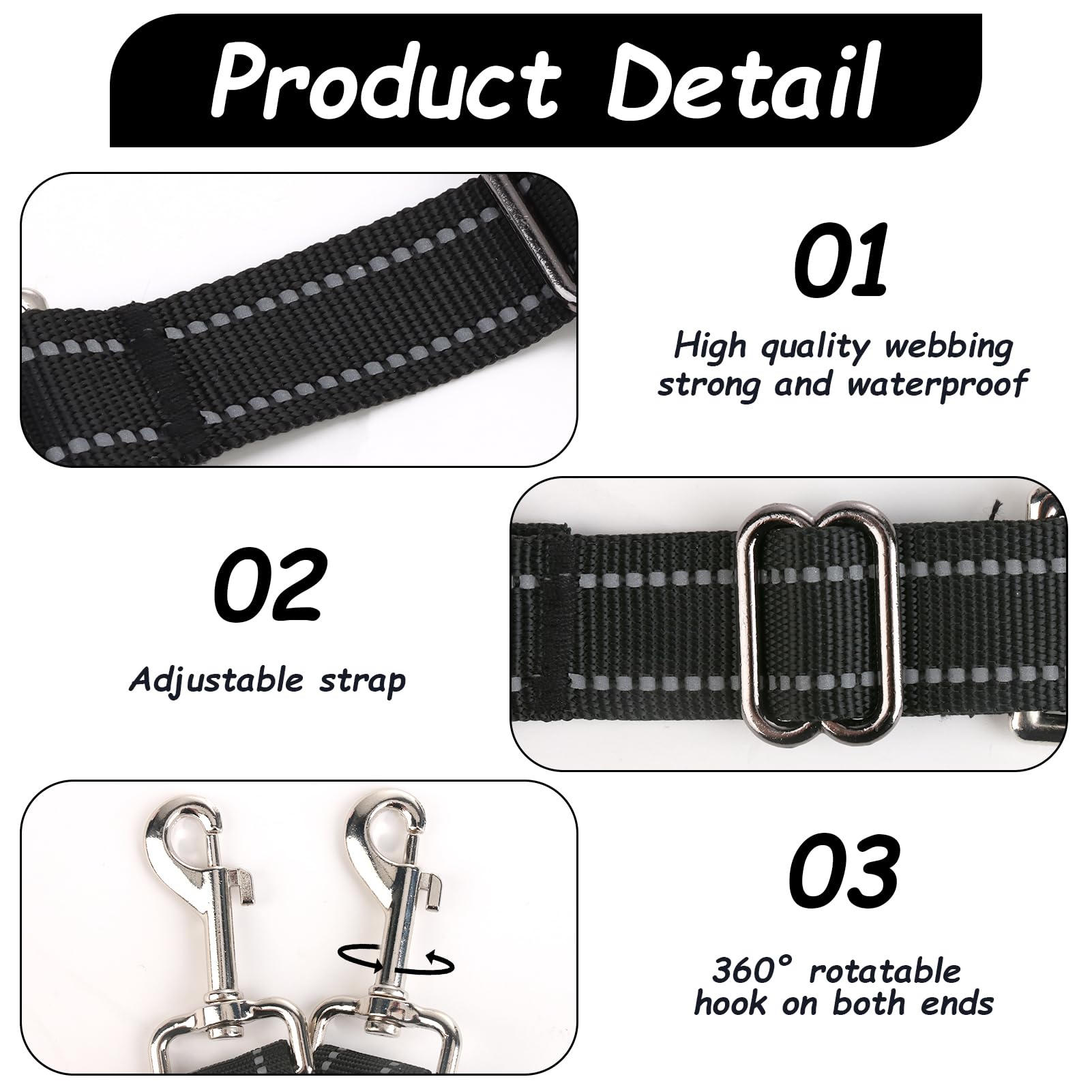 Dog Collar Clip, 2PCS Adjustable Retractable Dog Lead Clips Dog Collar Connector - Image 3