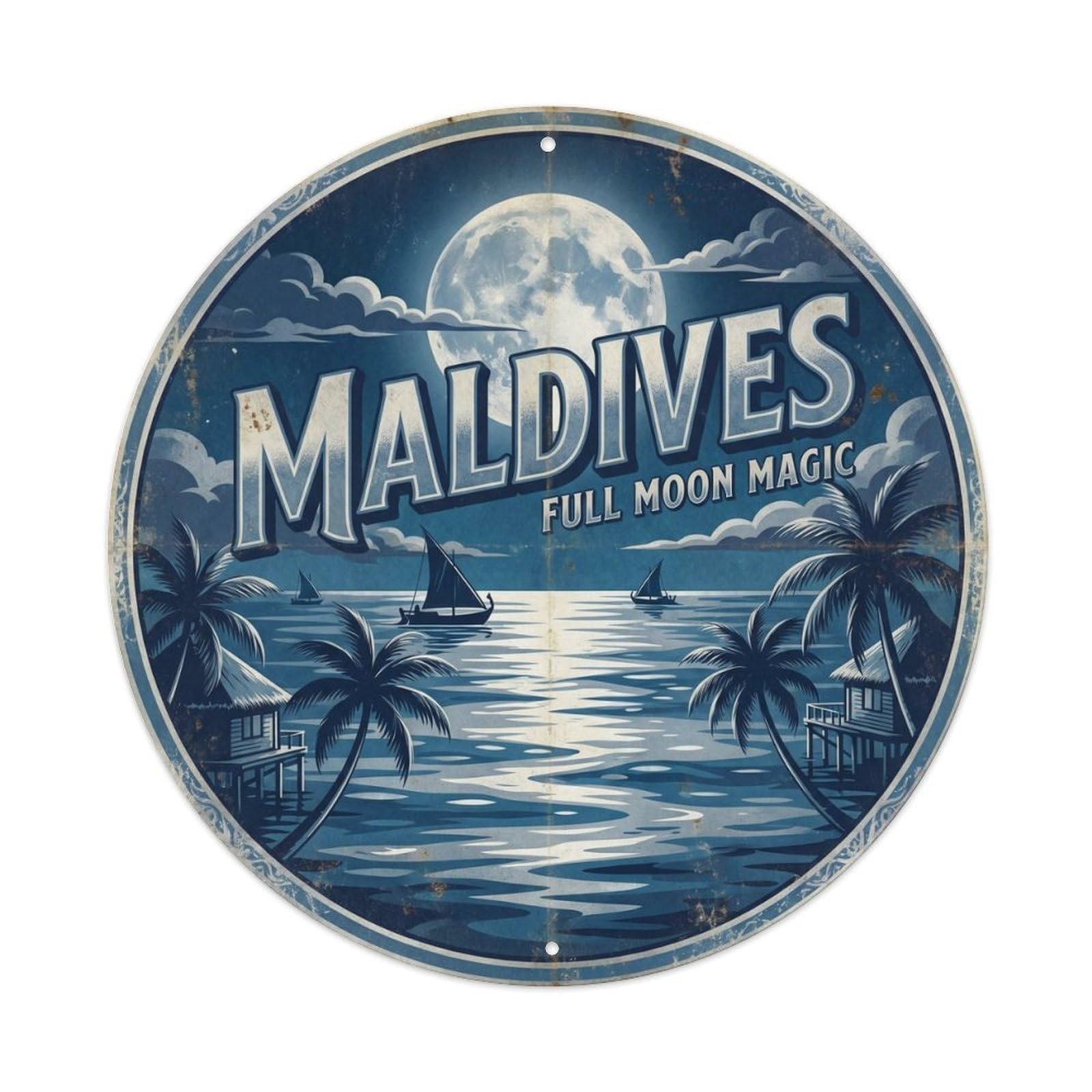 Maldives Island Night Ocean Escape Seaside Leisure Metal Tin Sign