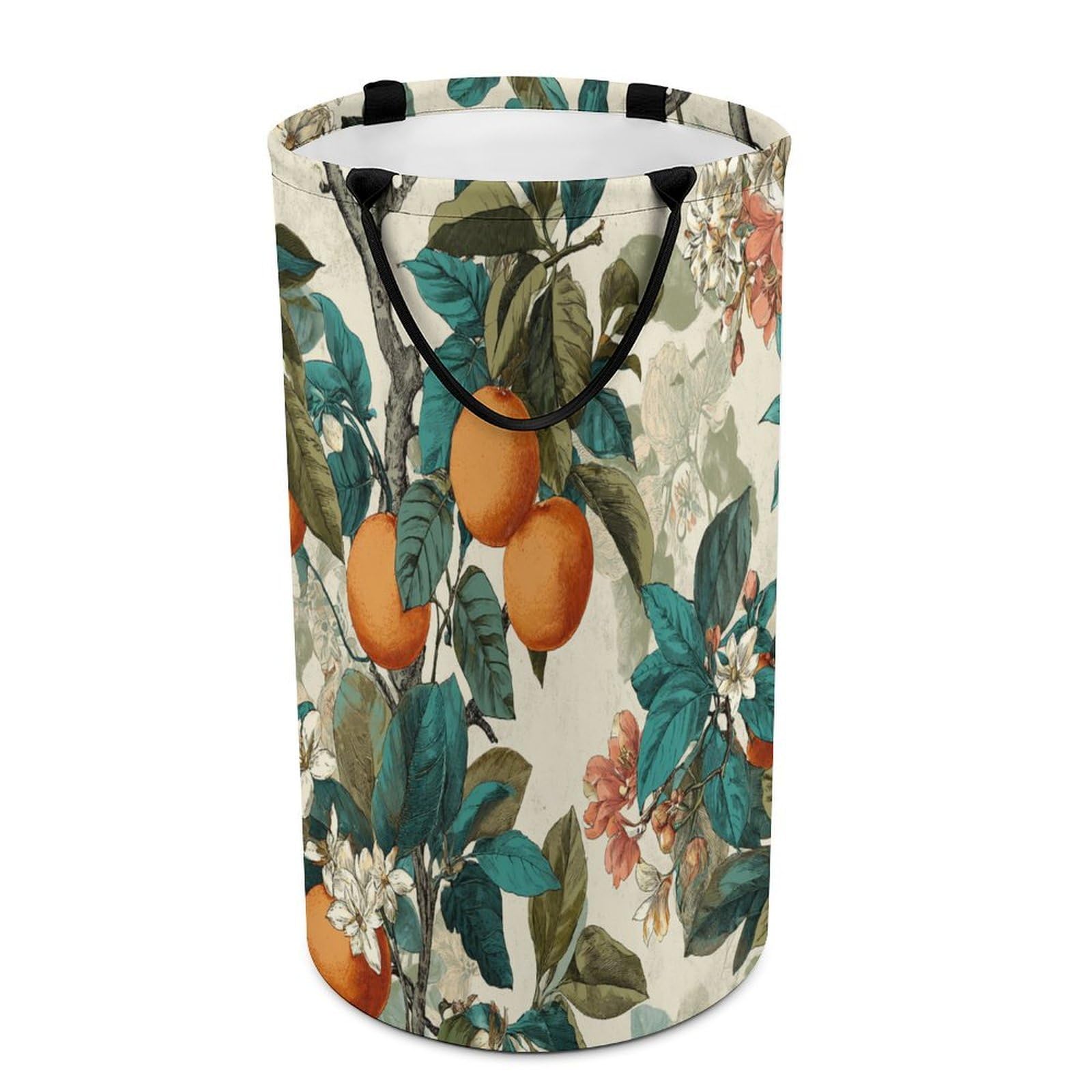 LUYYSKY Classic Rustic Fruit Oranges Collapsible Dirty Clothes Basket, Retro Watercolor William Morris Botanical Floral Oranges Pattern Portable Clothes Storage Basket