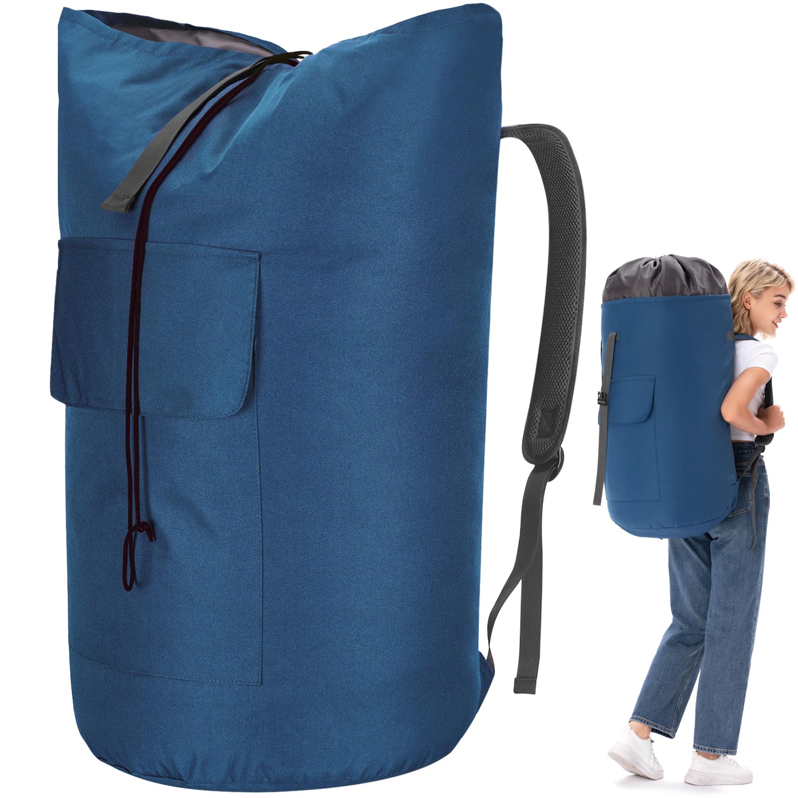 Borsa portabiancheria extra large resistente, 115 l, con tracolla imbottita, essenziale per ragazzi, borse per lavanderia blu navy per college, borsa per lavanderia XL, borsone per lavanderia per