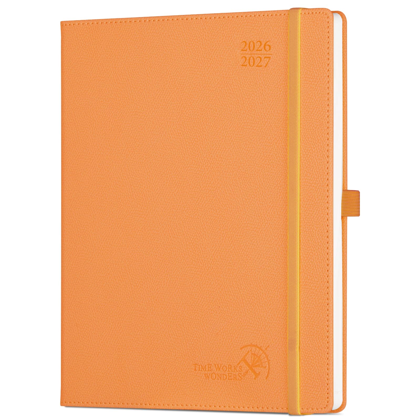 POPRUN Academic Diary 2026-2027 Hardback Week to View Large (26.5x21.5 cm) 26/27 Horizontal Weekly Planner 17 Months (Aug'26 - Dec'27) Mid Year(Orange)