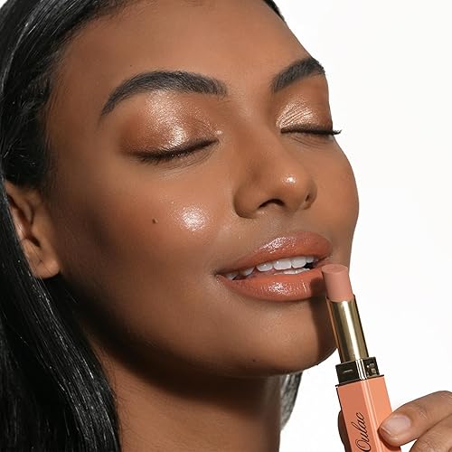 Miniatura 9 de Oulac Lápiz labial marrón melocotón para mujer, labios hidratantes de larga duración, cobertura completa, hidratante, acabado satinado, textura