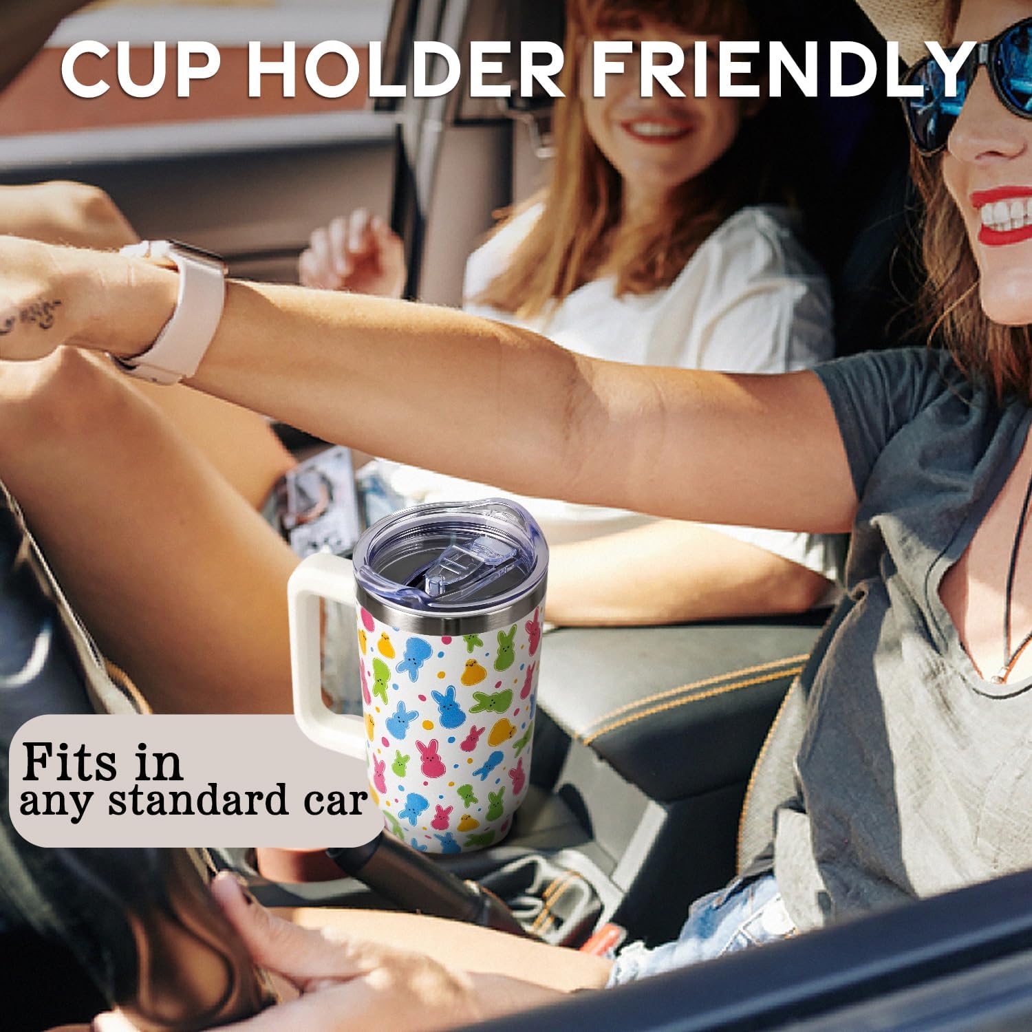 Easter Tumbler with Handle and Straw Lid 40 oz,Cute Easter Spring Gift for Women Men Peeps Bunny Chick Rabbit Vacuum Insulated Leak Proof Stainless Steel Coffee Cup Mug - Image 6