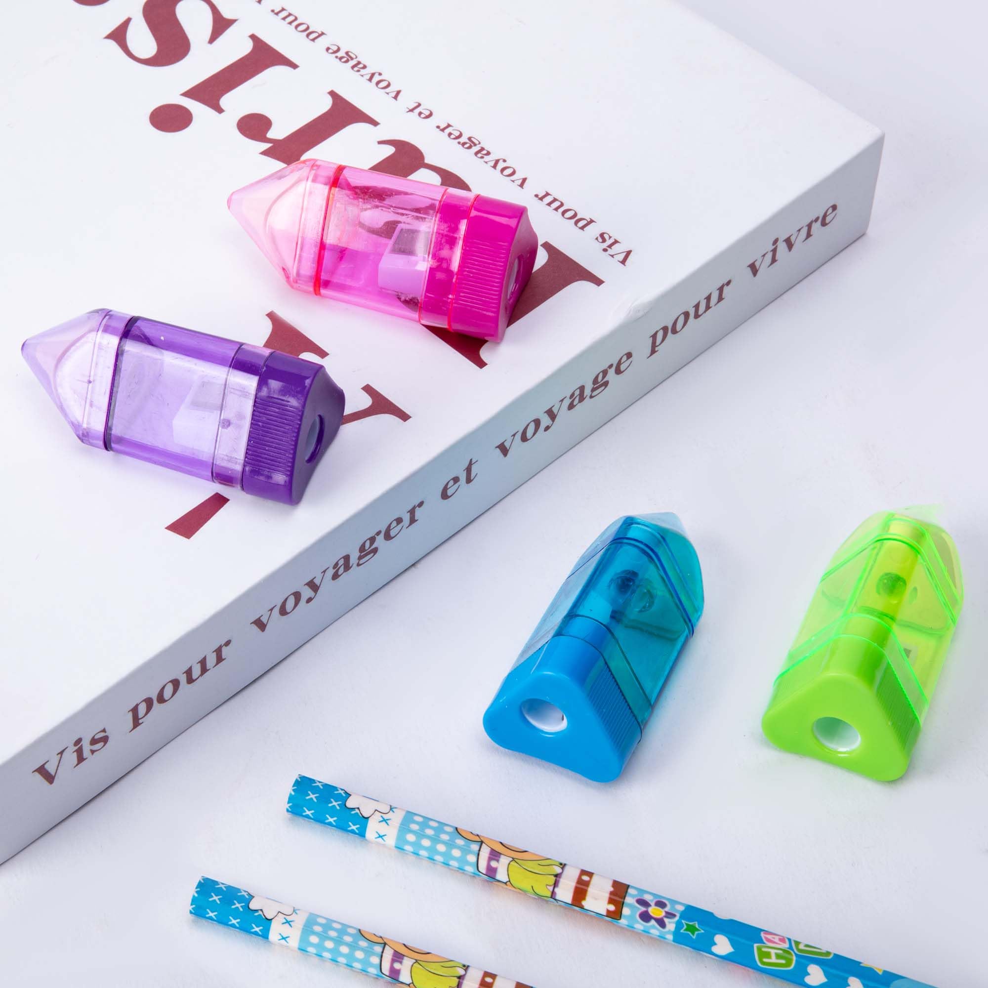 Alpurple - Sacapuntas manual con goma de borrar para lápices de tamaño regular y lápices de colores para la escuela, la oficina y el hogar (20 unidades)