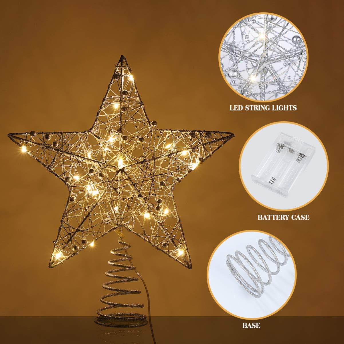 Christmas Tree Topper Star Christmas Decorations Lighted Wire Xmas Tree Star 12 Inch Silver - Image 2
