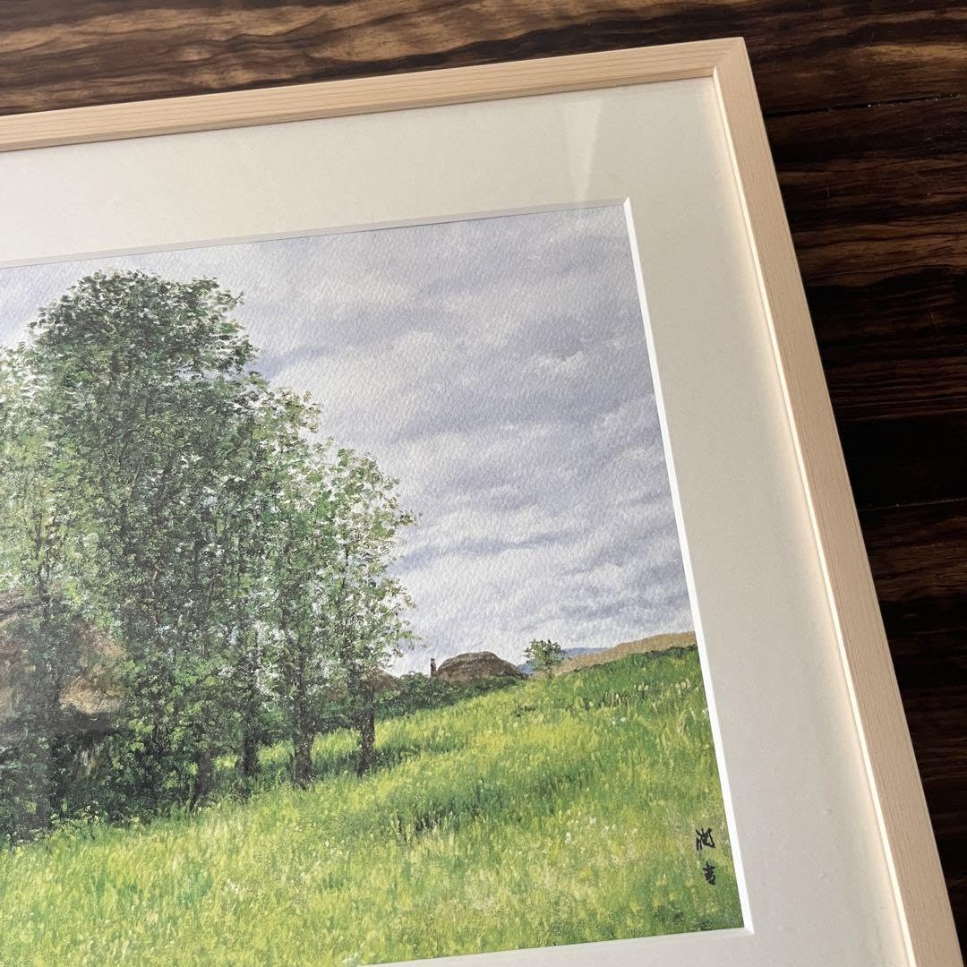 向井潤吉 草原六月 複製画 世田谷美術館 共同印刷 額装 限定 風景画　F 向井潤吉 草原六月 複製画 世田谷美術館 共同印刷 額装 限定