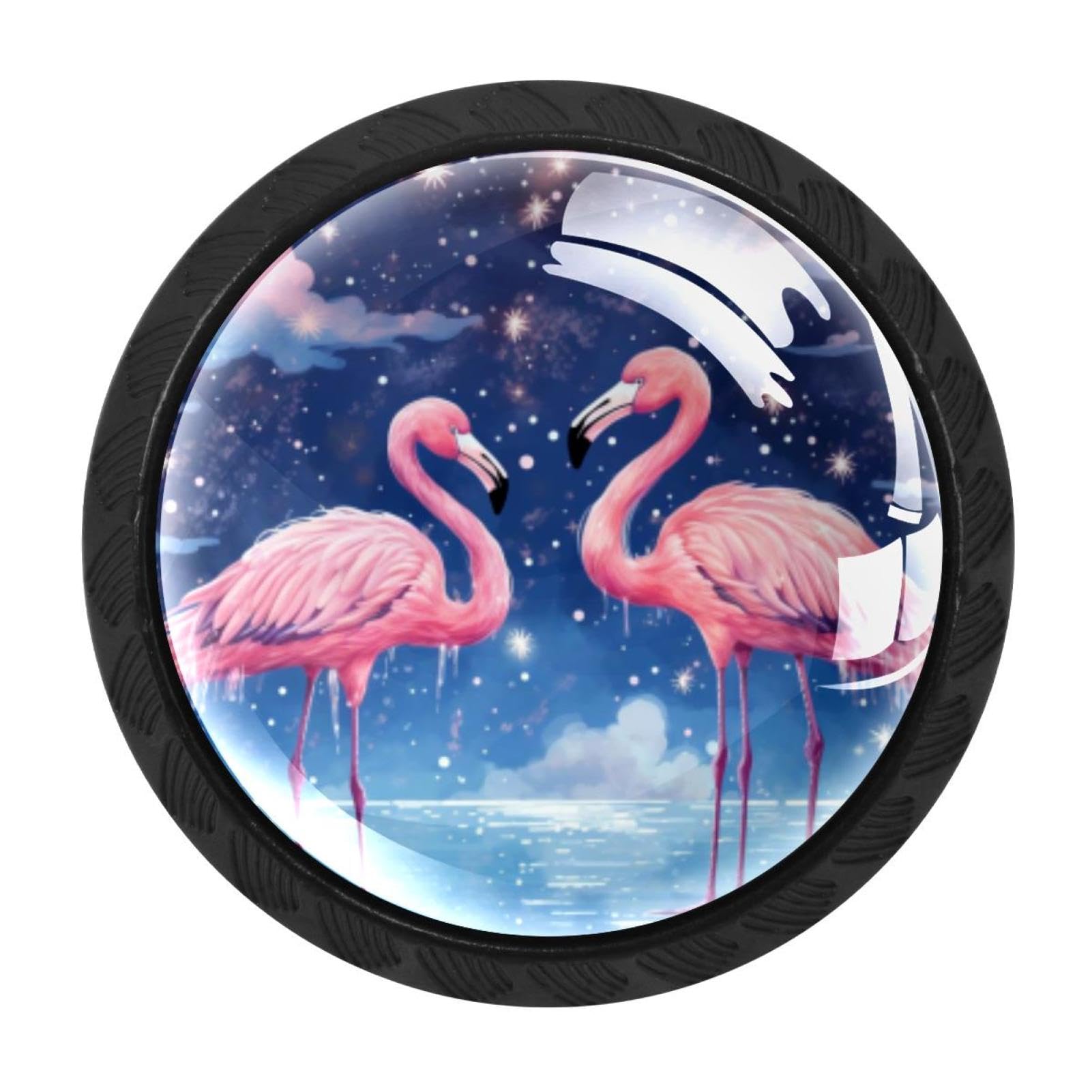 CHENZZZZ 4 Pack Black Starry Flamingos Kitchen Handles, Cabinet Pulls Hardware for Cupboard Drawer Knobs Dresser Pulls