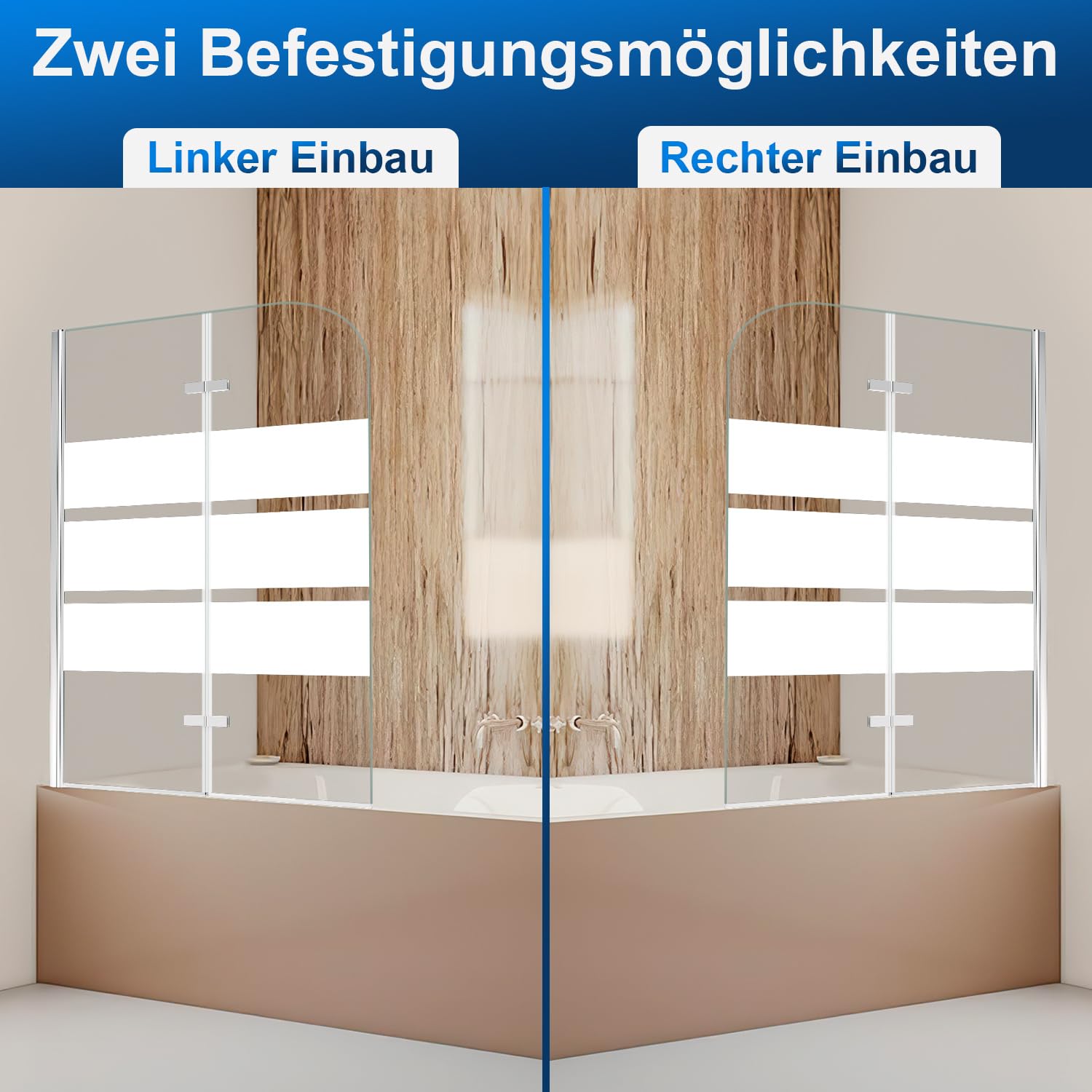 Mampara de ducha para bañera 100 x 140 cm, 2 piezas, plegable | Cristal templado de seguridad de 6 mm, nano a doble cara, giratorio 180°, fácil de limpiar, serigrafía blanca