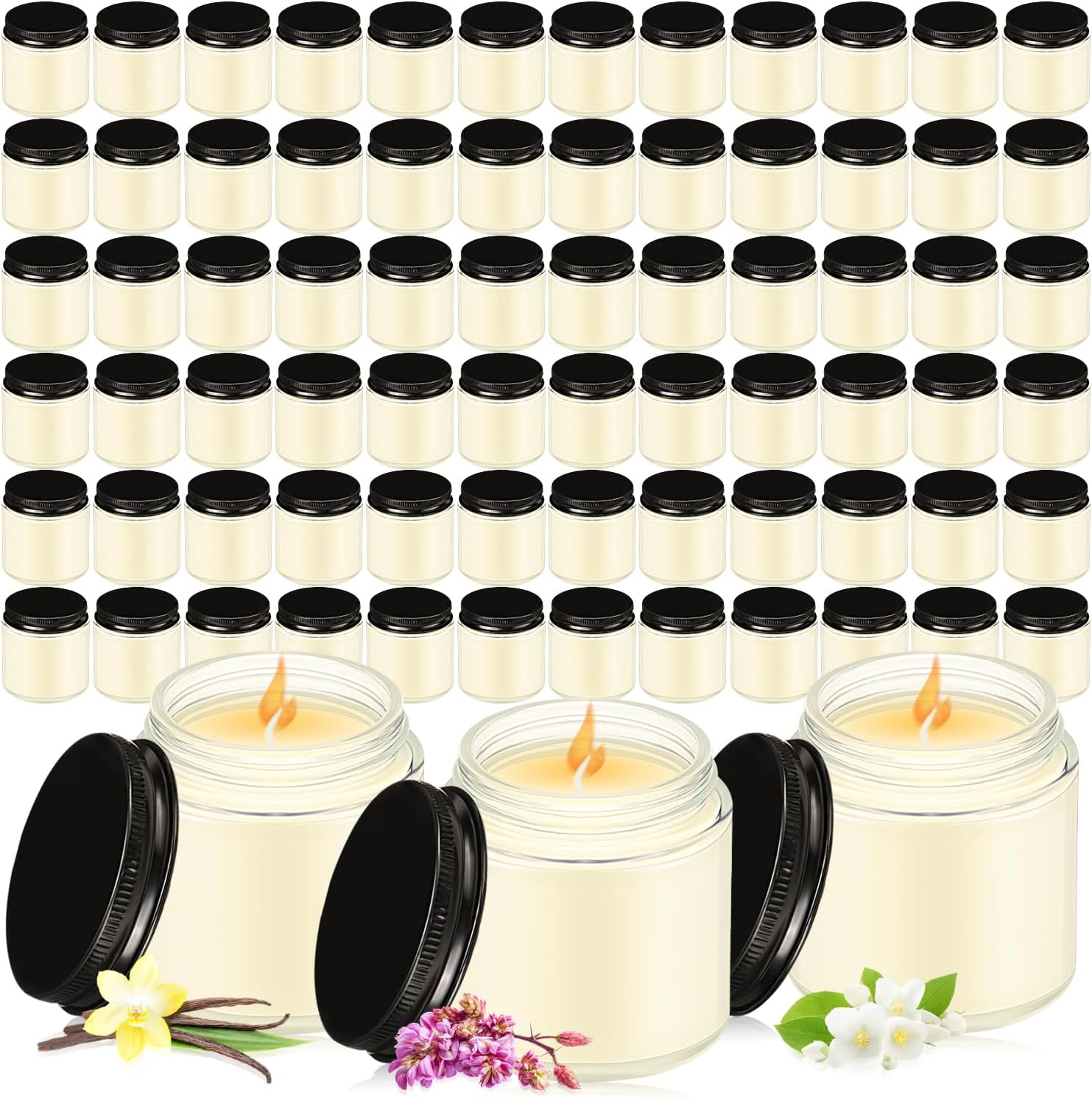 MTLEE 72 Pcs Mini Mason Jar Candles Favors Bulk 4 oz Small Scented Jar Candles with Lids for Birthday Wedding Party Gift(Vanilla, Lilac, Jasmine)