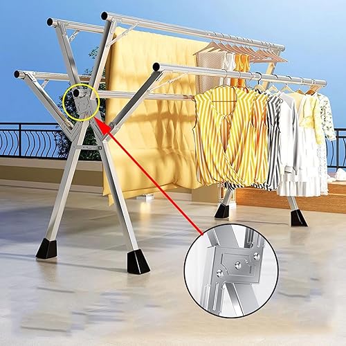 Miniatura 4 de Escurridor de ropa de acero inoxidable Estante de secado de ropa plegable resistente de 5 varillas, ahorro de espacio para interiores y exteriores,