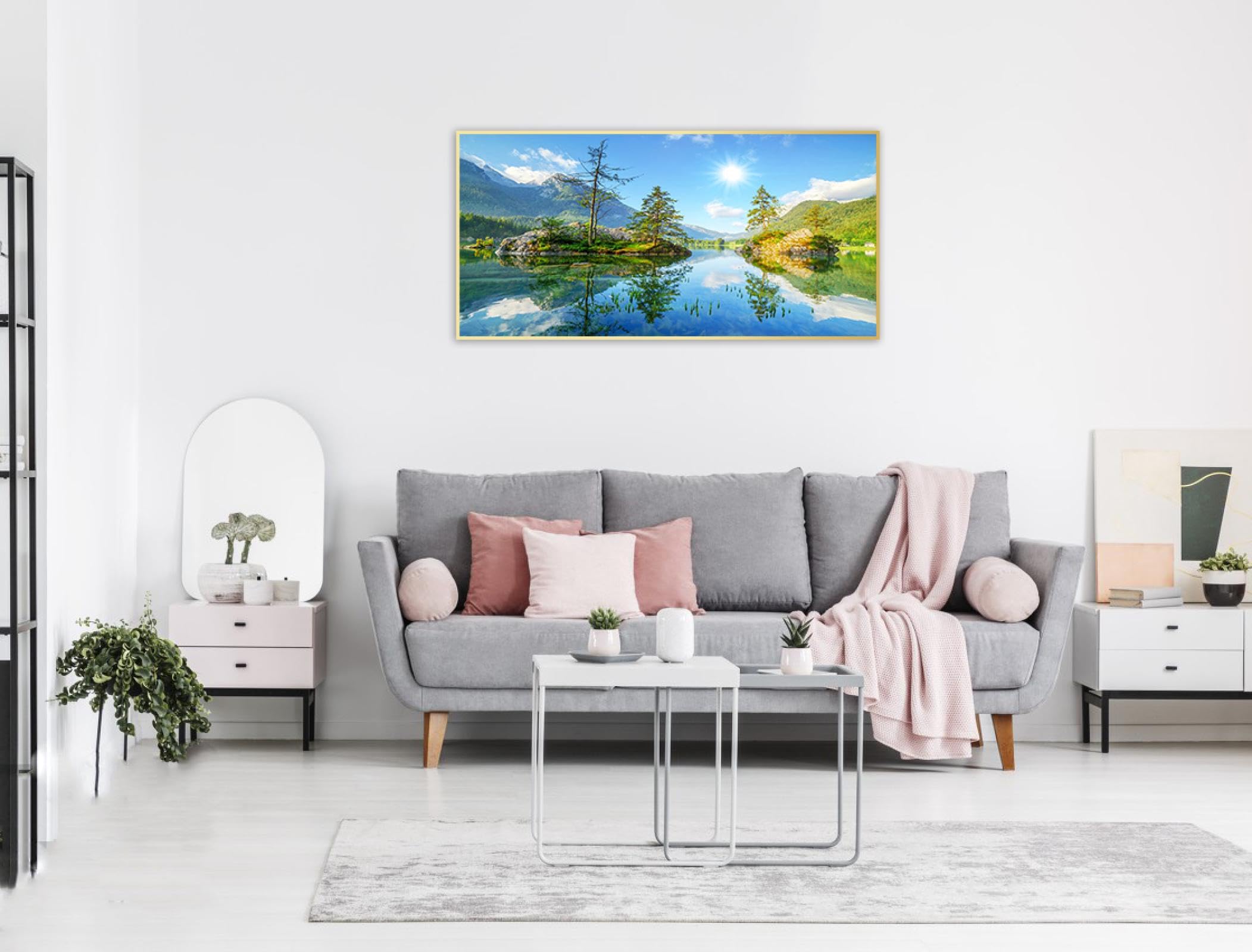 hyidecorart Quadro Moderno Soggiorno, Quadri Astratti Verde e Blu Paesaggio Di Montagna Geometrico, Nordico Minimalista Stampe Quadro Su Tela, Decorazioni Camera Da Letto Ufficio Bagno(30x40cmx3