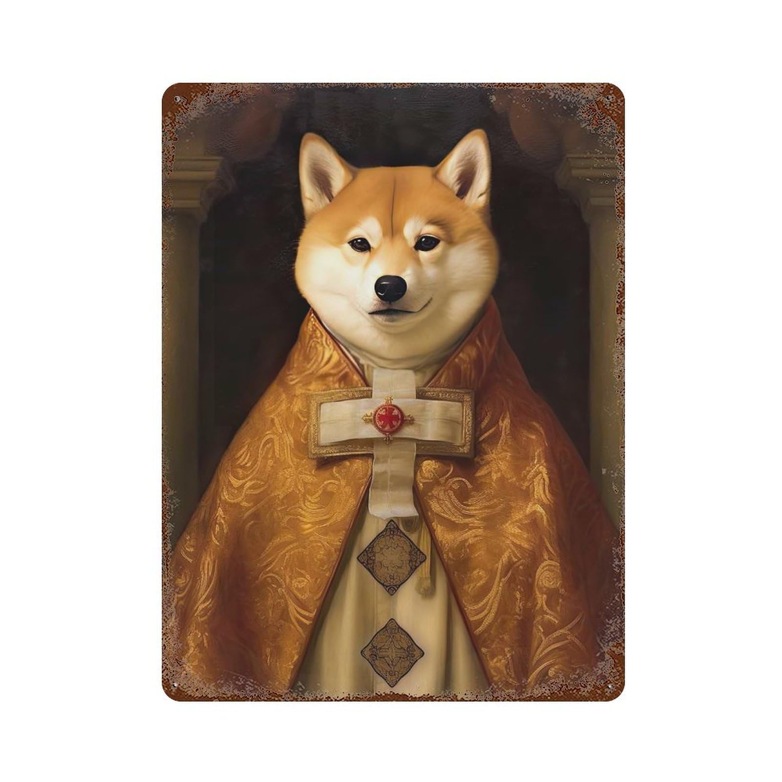Shiba Inu The Pope Rust Effect Tin Sign 15.7"x11.8", Farmhouse Wall Decor for Farmhouse, Kitchen And Entryway Decor