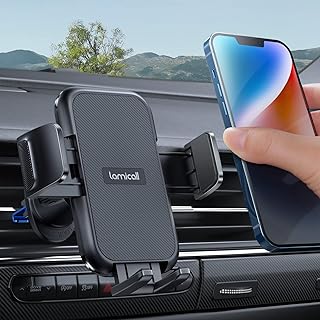 Lamicall 2023 Wider Clamp & Metal Hook Phone Holder Car Vent [Thick Cases Friendly] Car Phone Holder Hands Free Cradle Air Vent for Smartphone (Dark Grey)