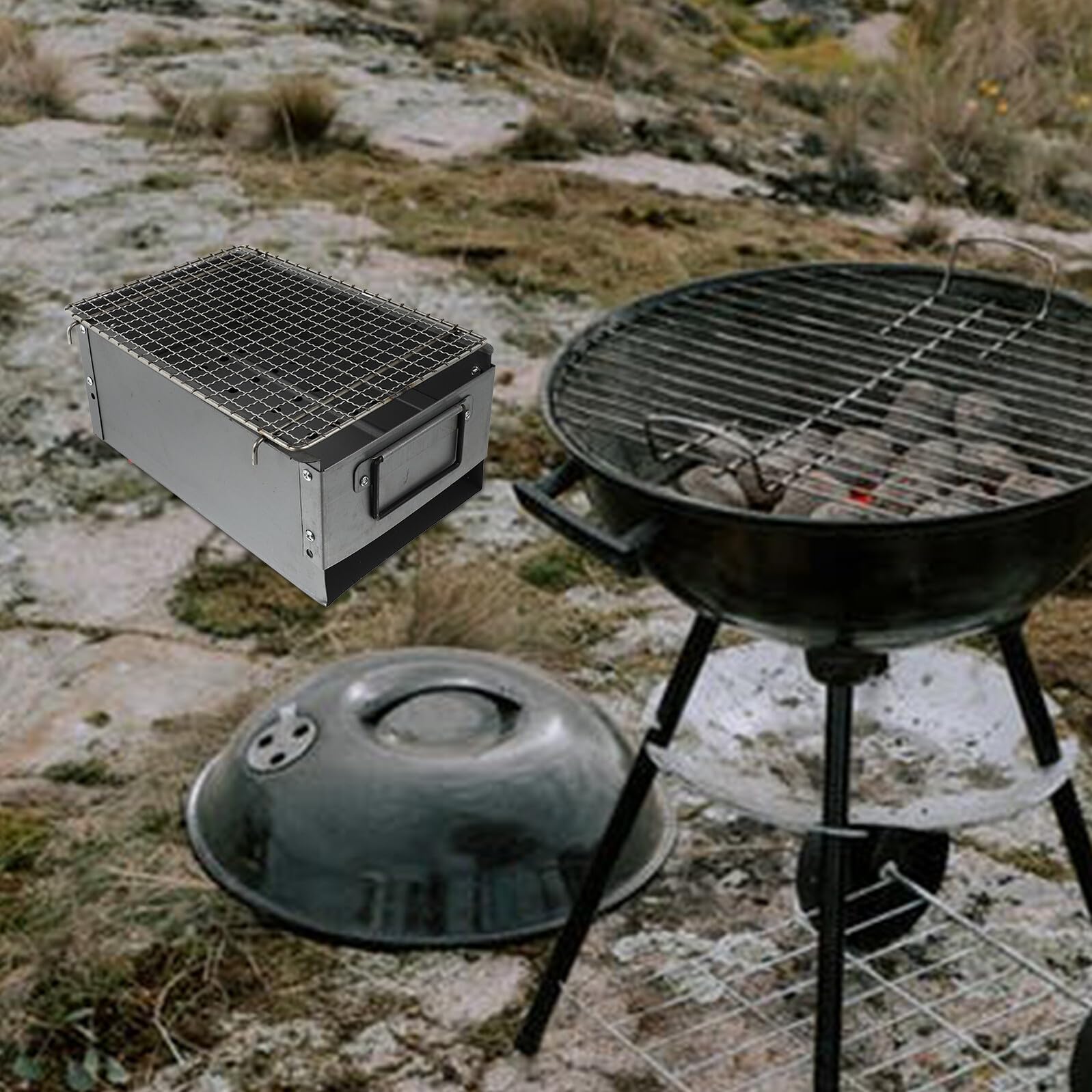 GANAZONO Przenośny Grill Ogrodowy z Żeliwa Odporny Rdzę i Wysoką Temperaturę Praktyczny Piec Do Grillowania Kempingu i Zewnątrz z Siatką Do Grillowania