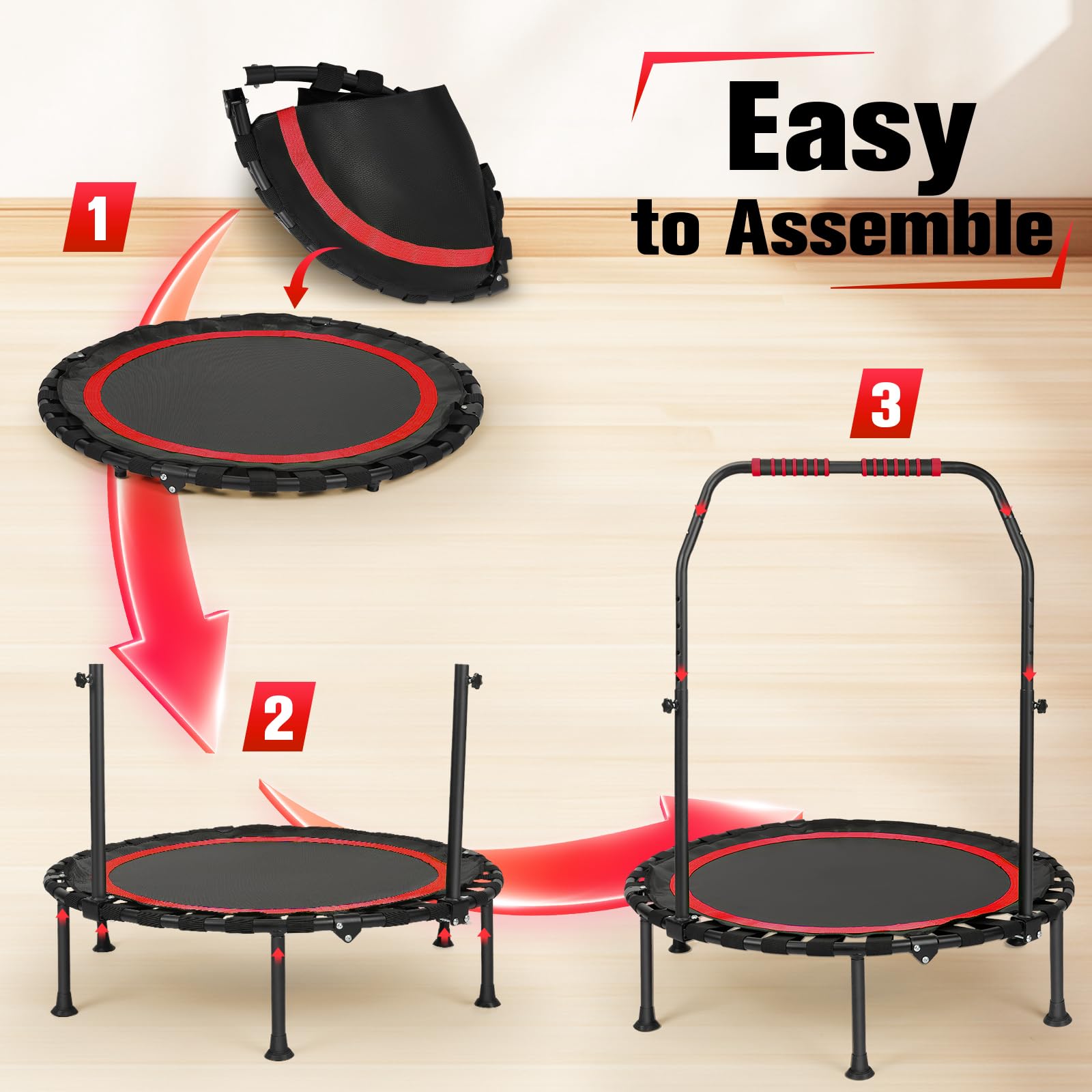 Trampolino Fitness Indoor Pieghevole Senza Installazione Diametro 101cm Mini Trampolino Portata 150kg Stabile e Silenzioso per Adulti