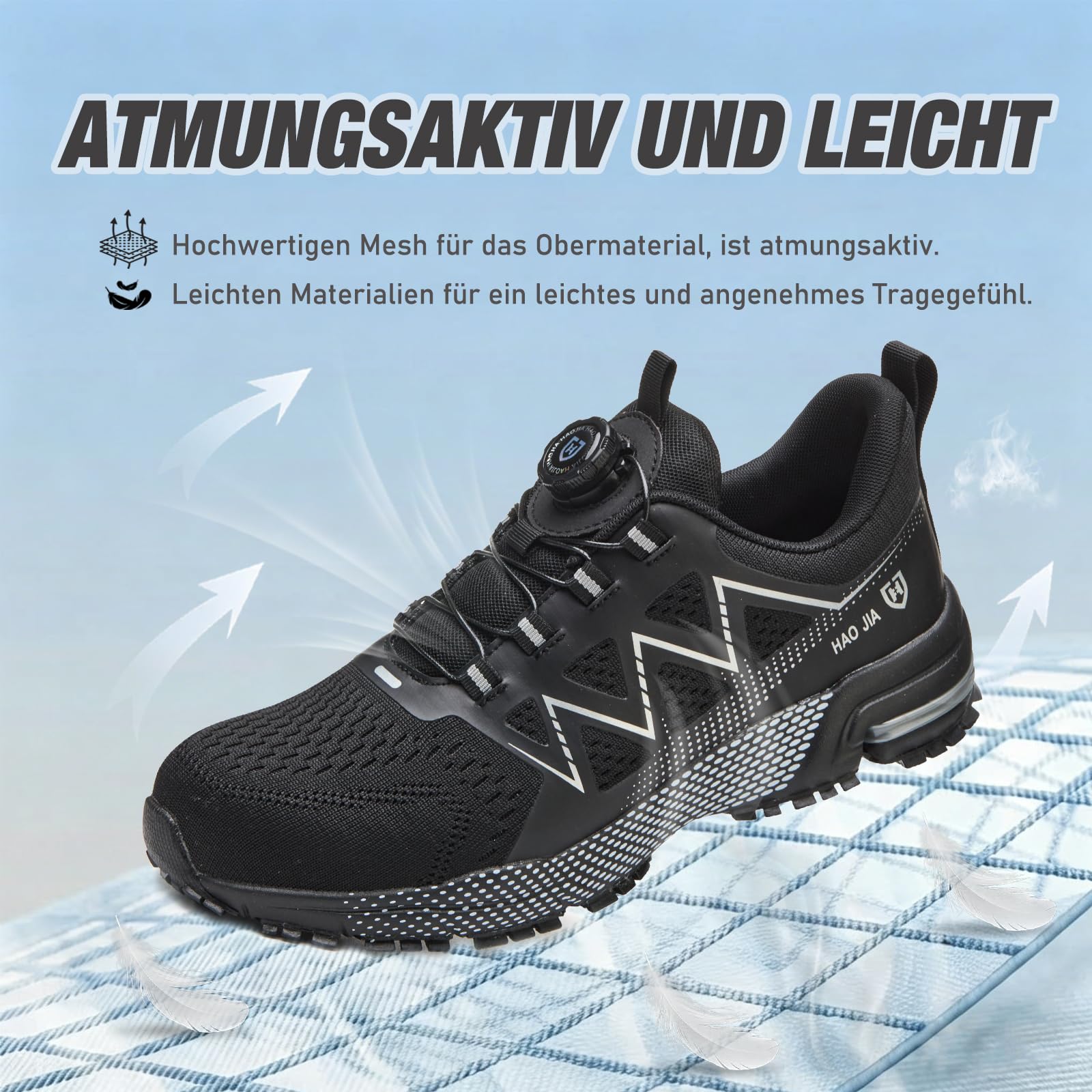 Arbeitsschuhe Herren Damen Sicherheitsschuhe Leicht Sportliche Atmungsaktiv Stahlkappenschuhe mit Schnellverschluss Drehverschluss Schutzschuhe